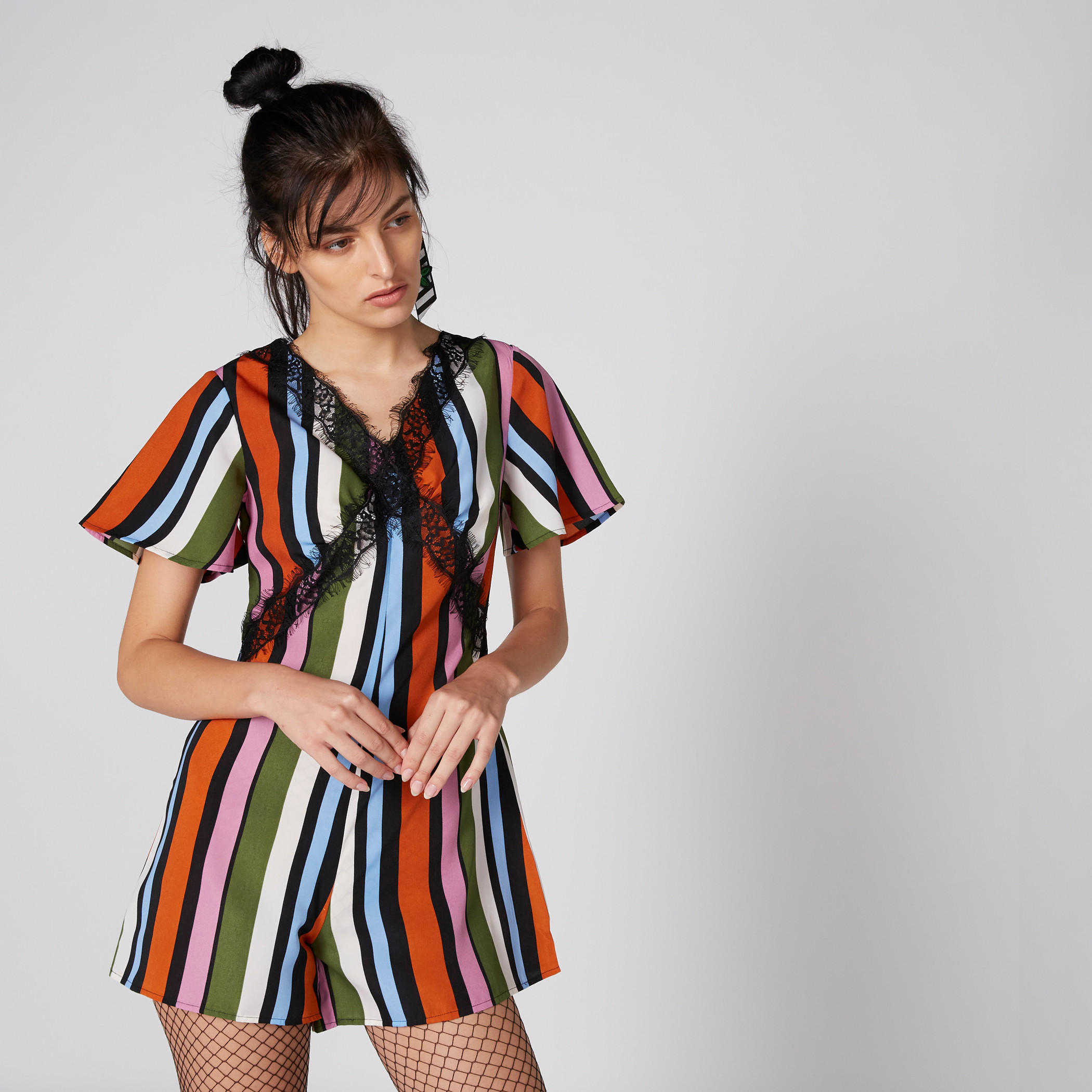 Striped Playsuit with Short Sleeves and Lace Detail-women-clothing-jumpsuits-image-3