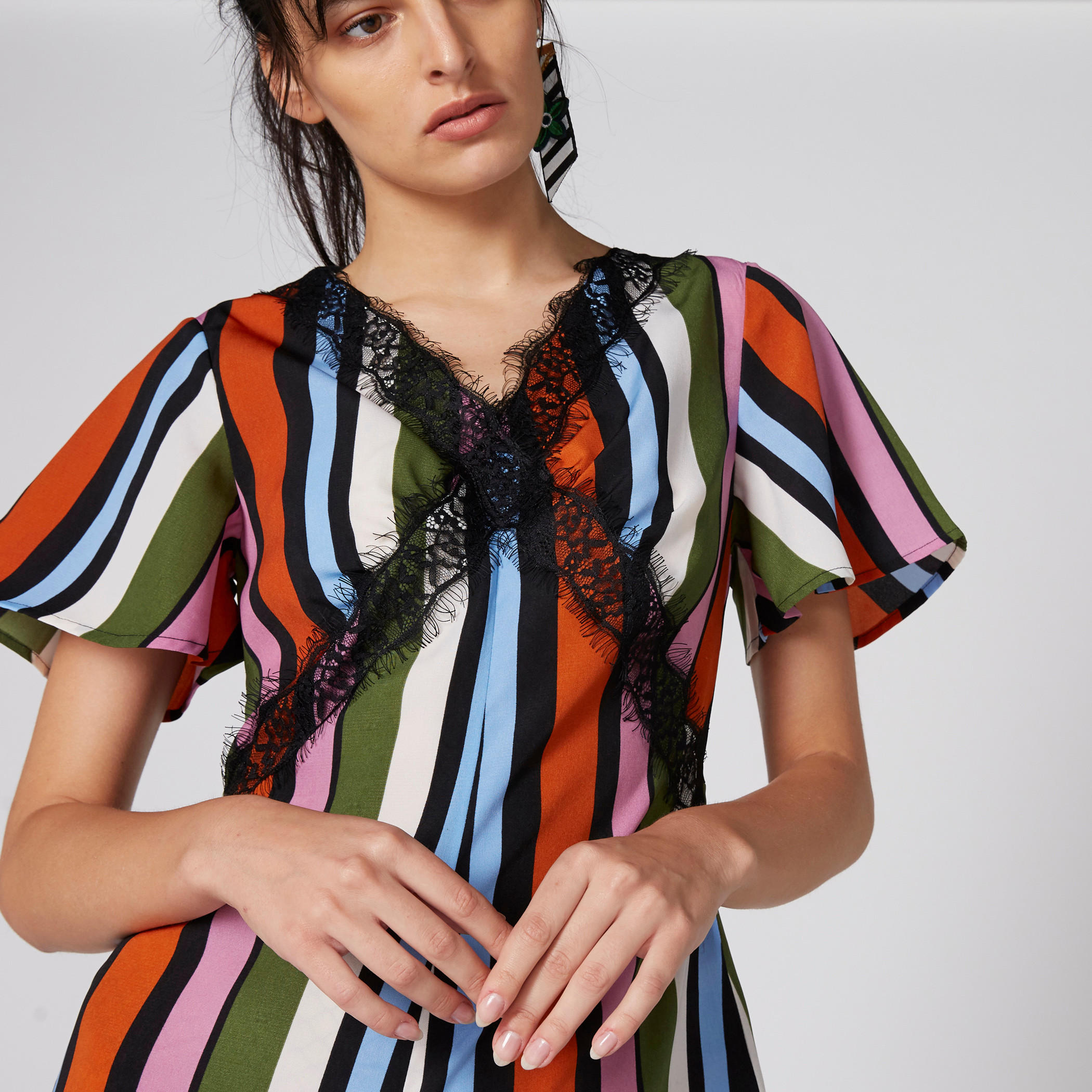 Striped Playsuit with Short Sleeves and Lace Detail-women-clothing-jumpsuits-image-4