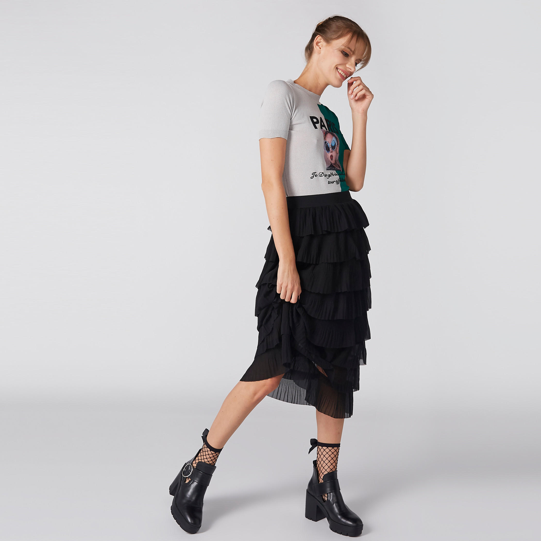 تنورة ميدي طبقات بخصر مطاطي-women-clothing-bottoms-skirts-image-1