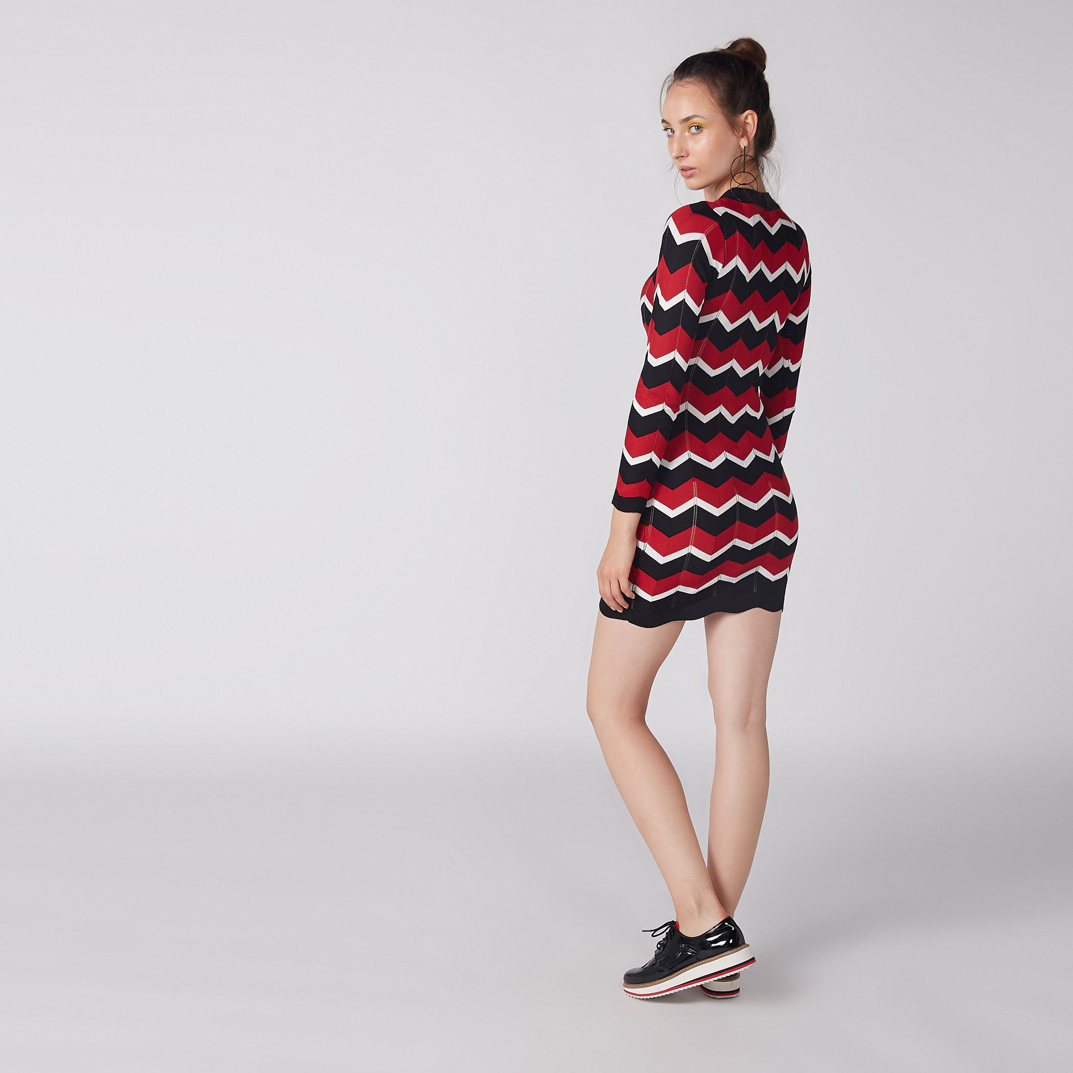 Printed Mini Bodycon Dress with High Neck and Long Sleeves-women-clothing-dresses-image-3