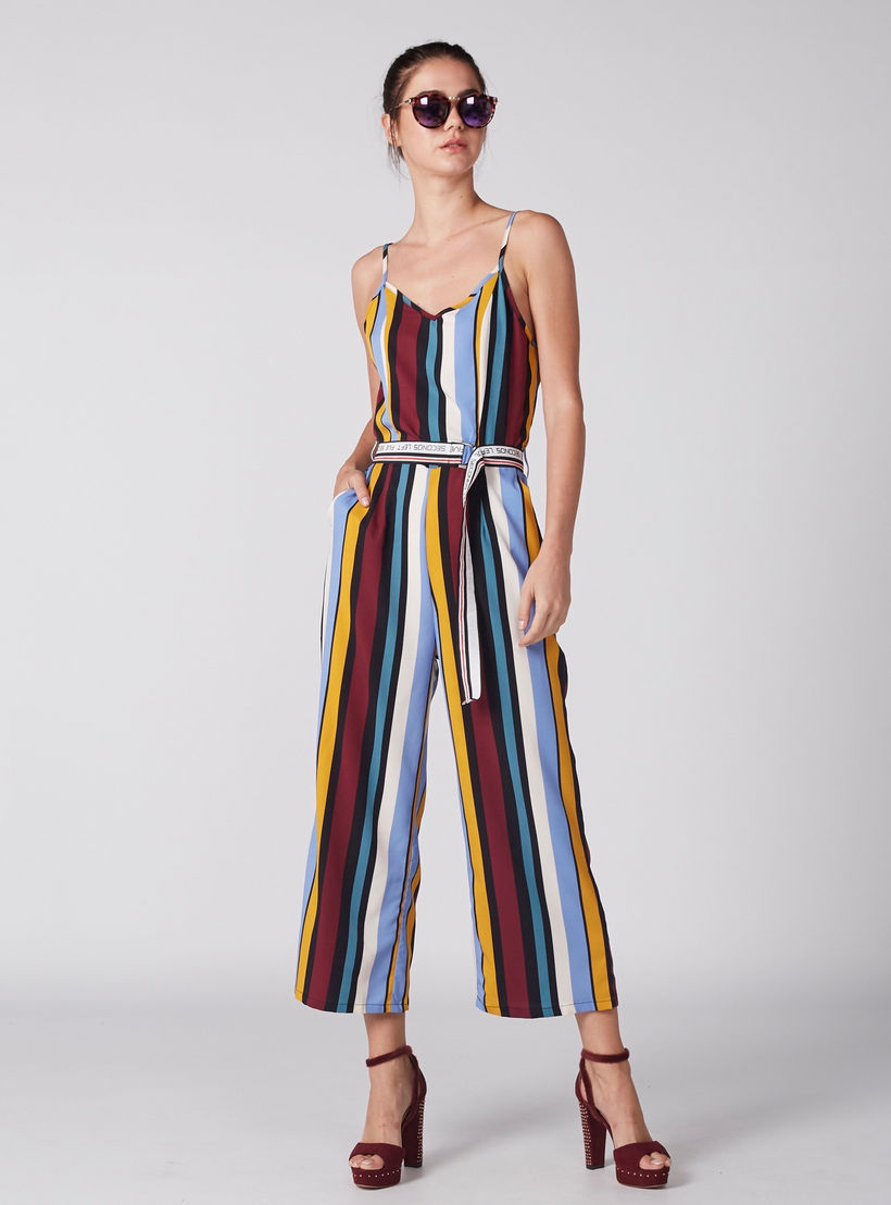 أفرول مقلّم دون أكمام بحزام وحمالات رفيعة-women-clothing-jumpsuits-image-1