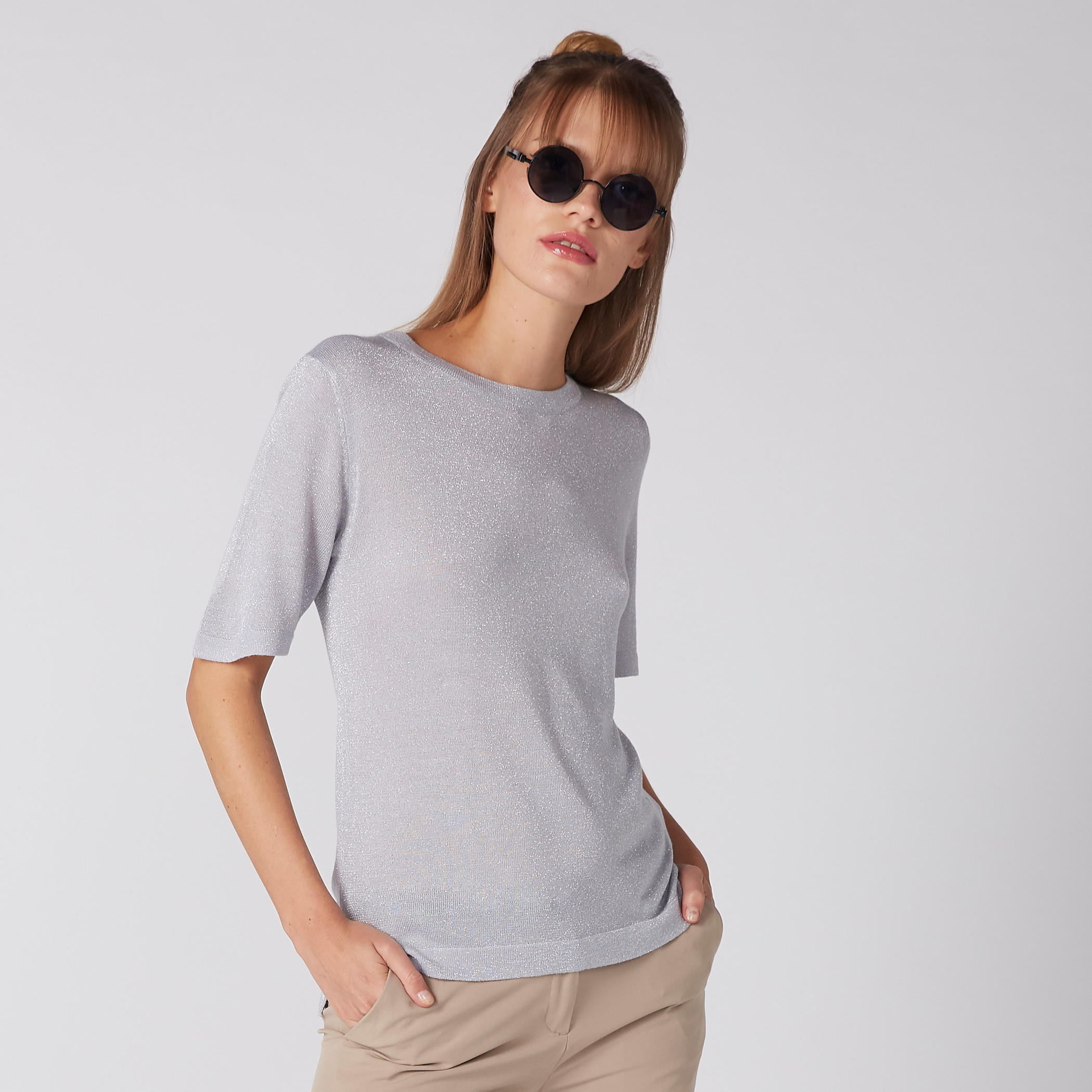 بلوزة بياقة مستديرة وأكمام قصيرة-women-clothing-shirtsandblouses-blouses-image-1