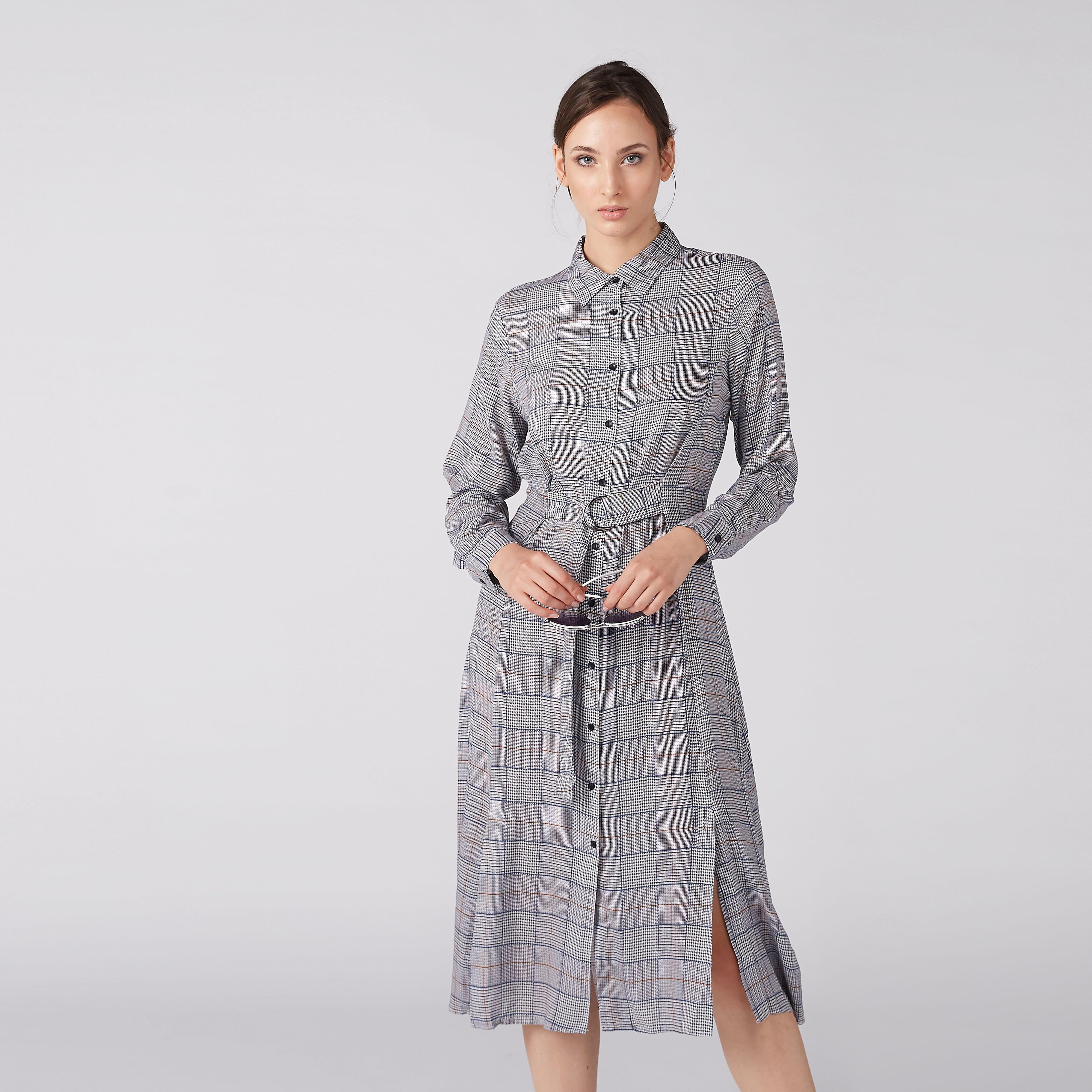 فستان قميص كاروهات بأكمام طويلة ووصلة أزرار كاملة-women-clothing-dresses-image-1
