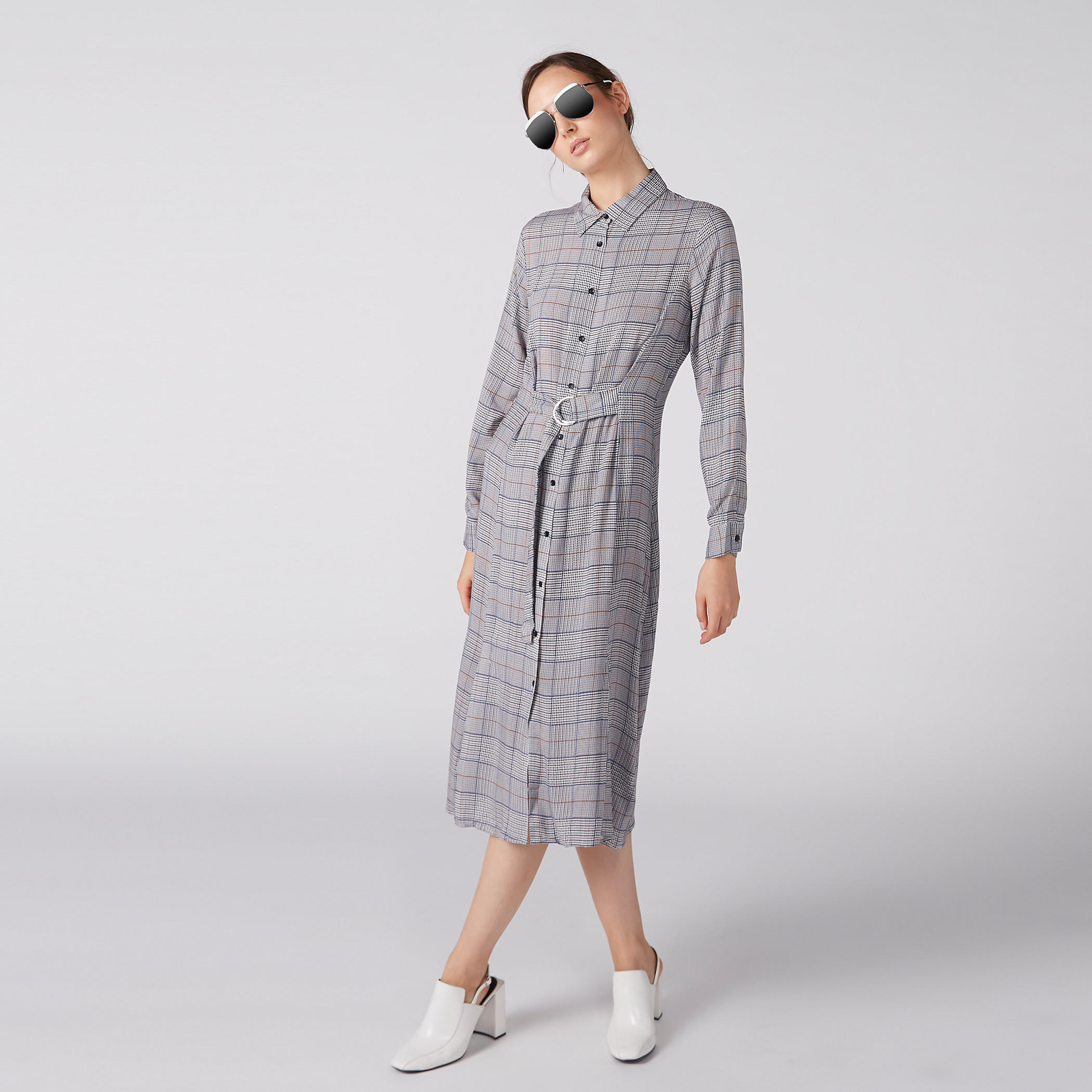 فستان قميص كاروهات بأكمام طويلة ووصلة أزرار كاملة-women-clothing-dresses-image-3