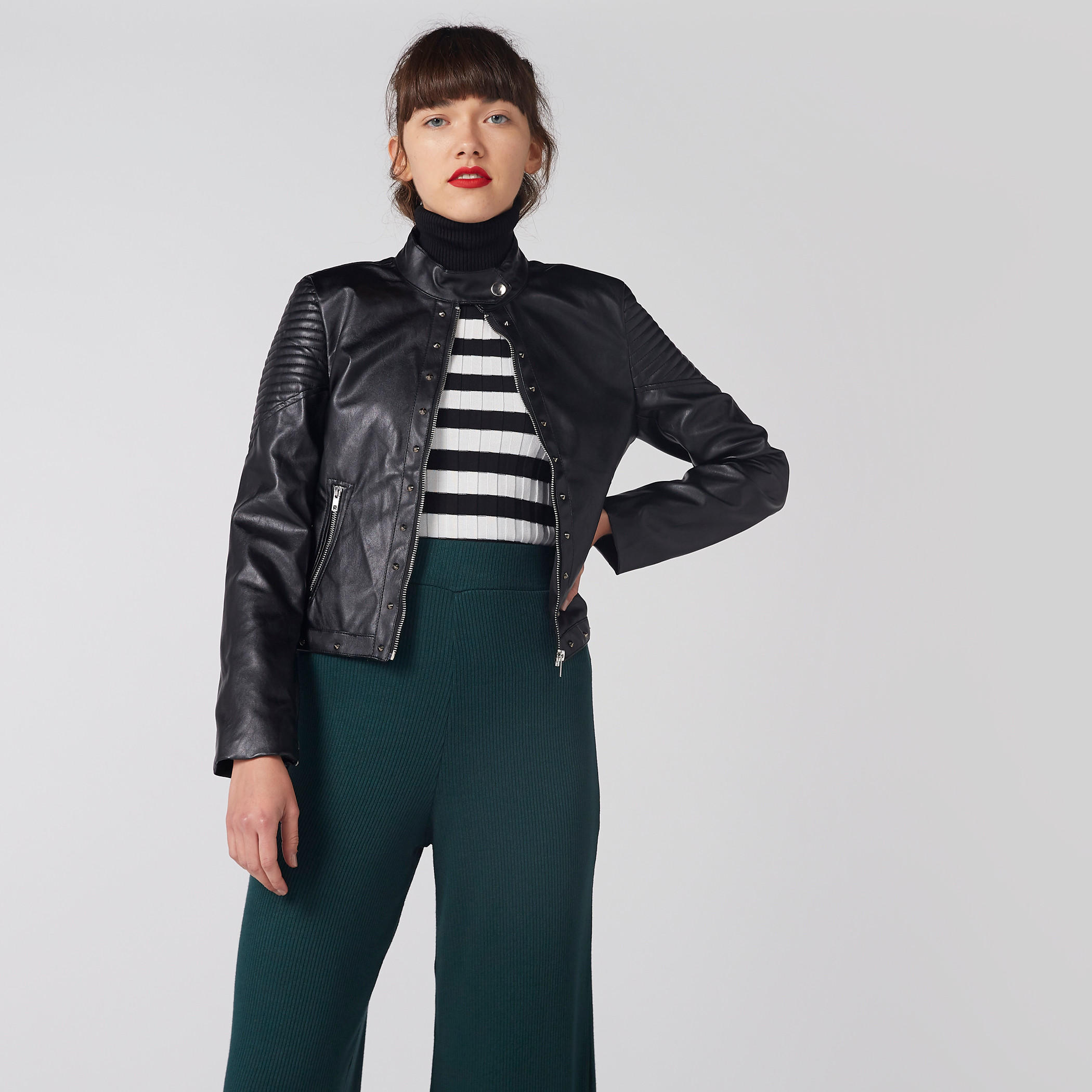 Studded Biker Jacket with Long Sleeves and Zip Closure-women-winterwear-coatsandjackets-jackets-image-1