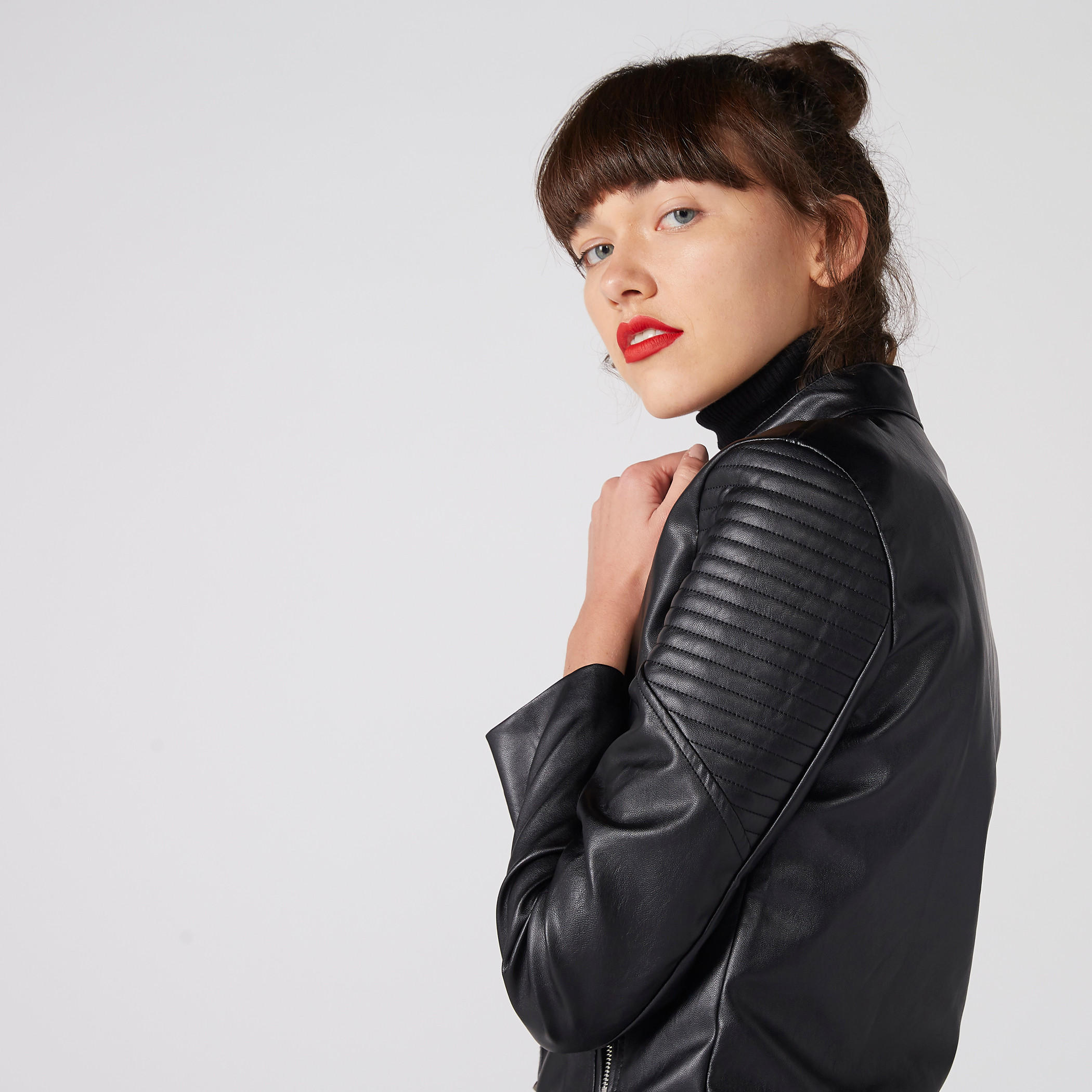 Studded Biker Jacket with Long Sleeves and Zip Closure-women-winterwear-coatsandjackets-jackets-image-4