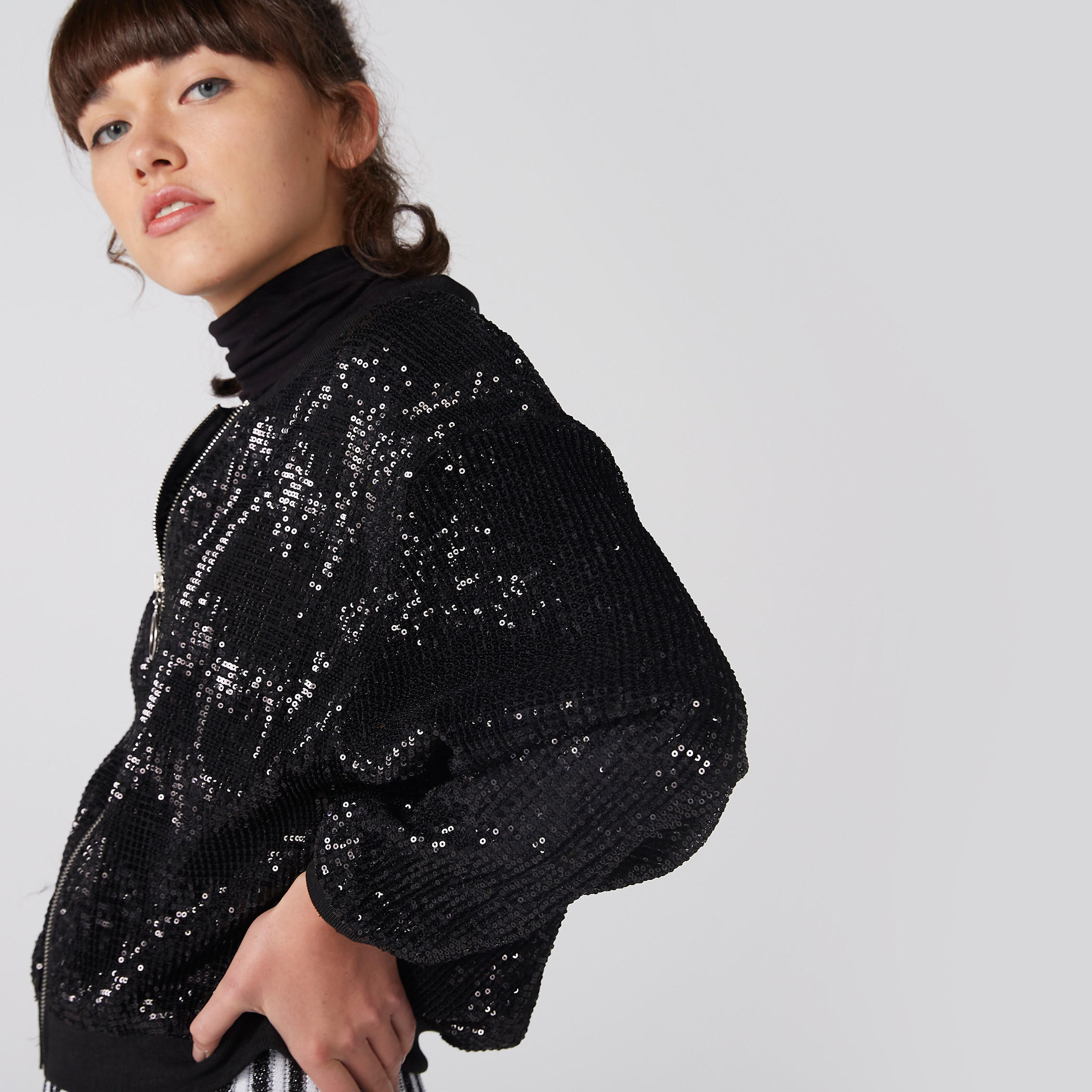 Sequin Detail Jacket with Long Sleeves and Zip Closure-women-winterwear-coatsandjackets-jackets-image-6