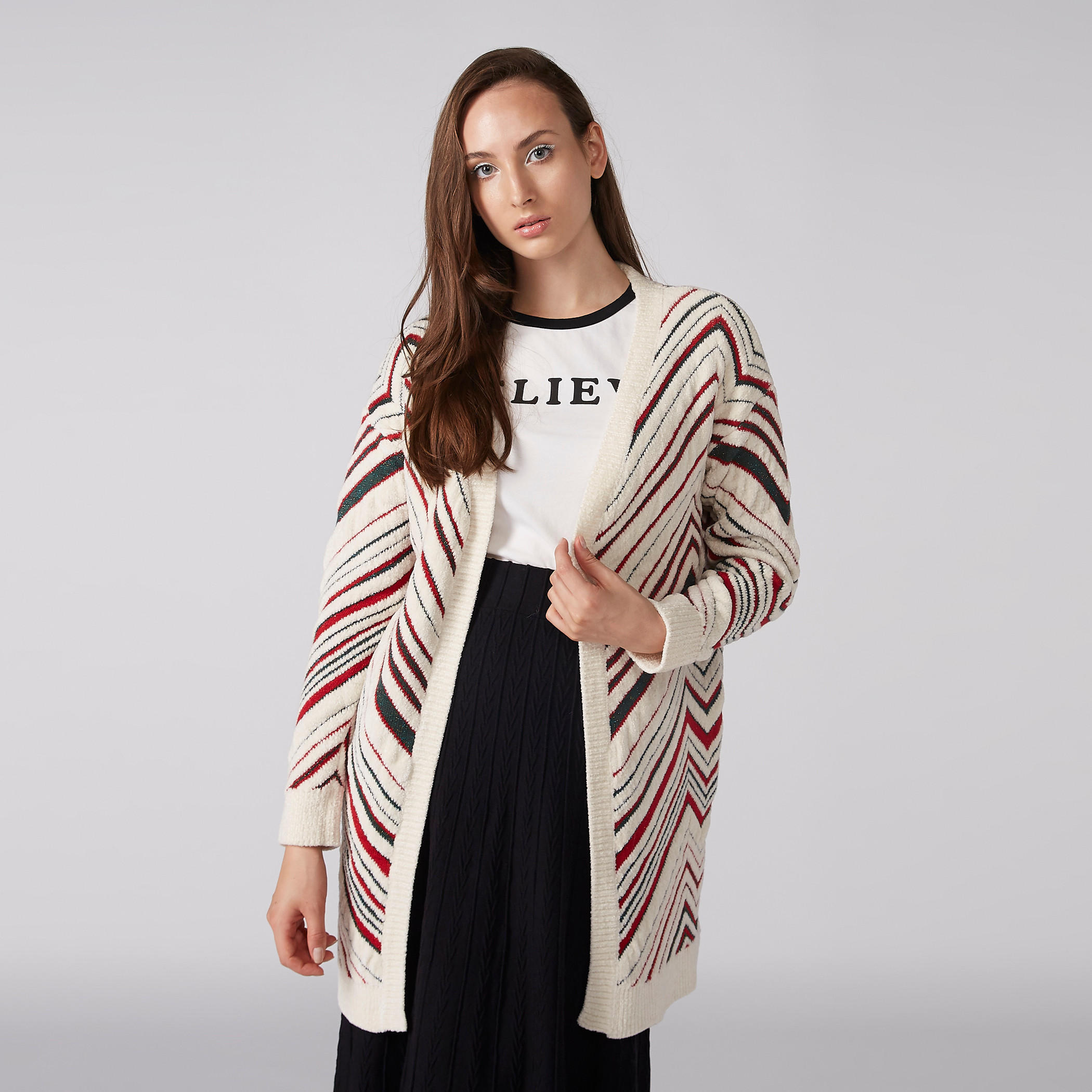 Textured Open Front Cardigan with Long Sleeves and Ribbed Detail-women-winterwear-cardigansandjumpers-cardigans-image-1