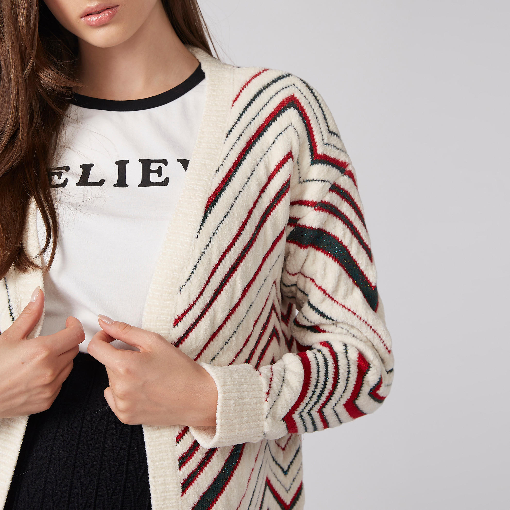 Textured Open Front Cardigan with Long Sleeves and Ribbed Detail-women-winterwear-cardigansandjumpers-cardigans-image-2