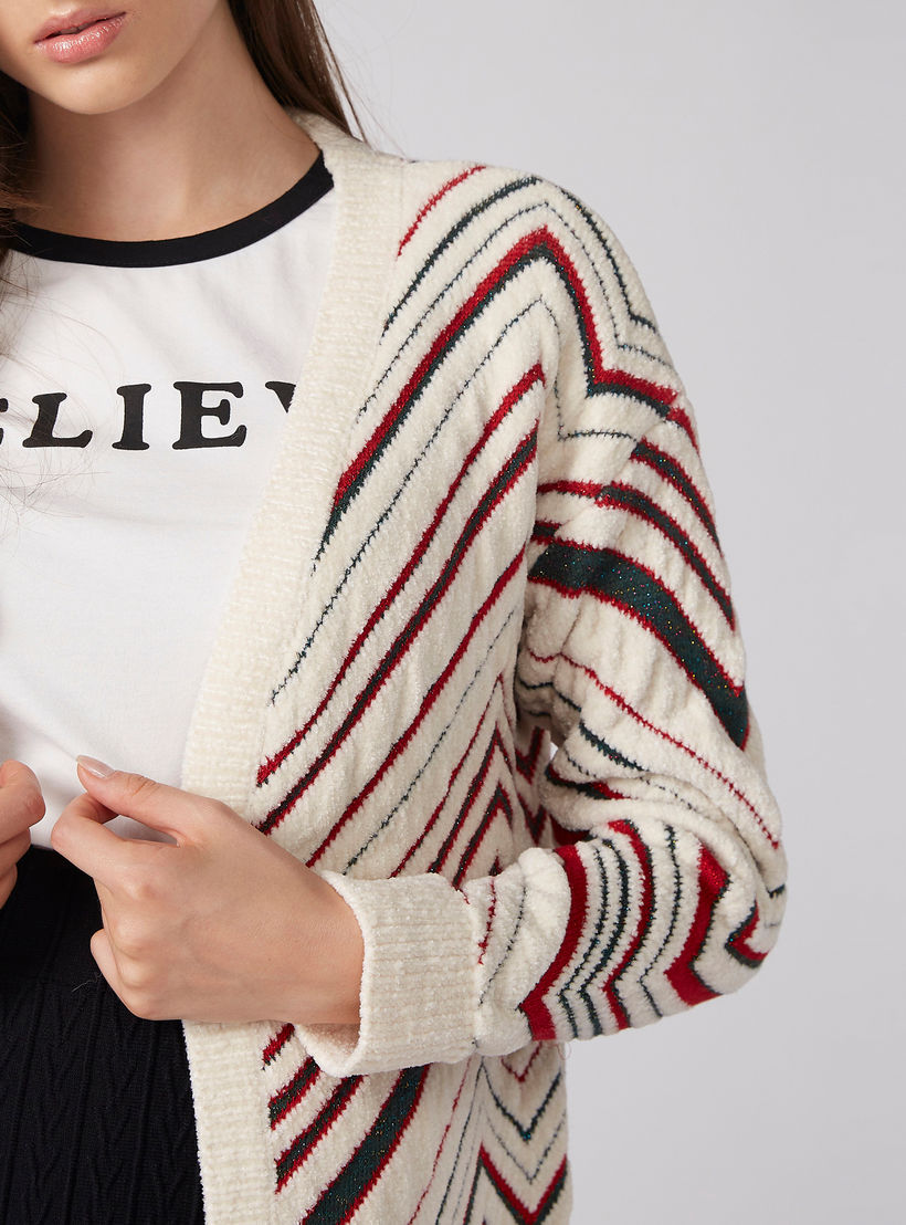 Textured Open Front Cardigan with Long Sleeves and Ribbed Detail-women-winterwear-cardigansandjumpers-cardigans-image-2