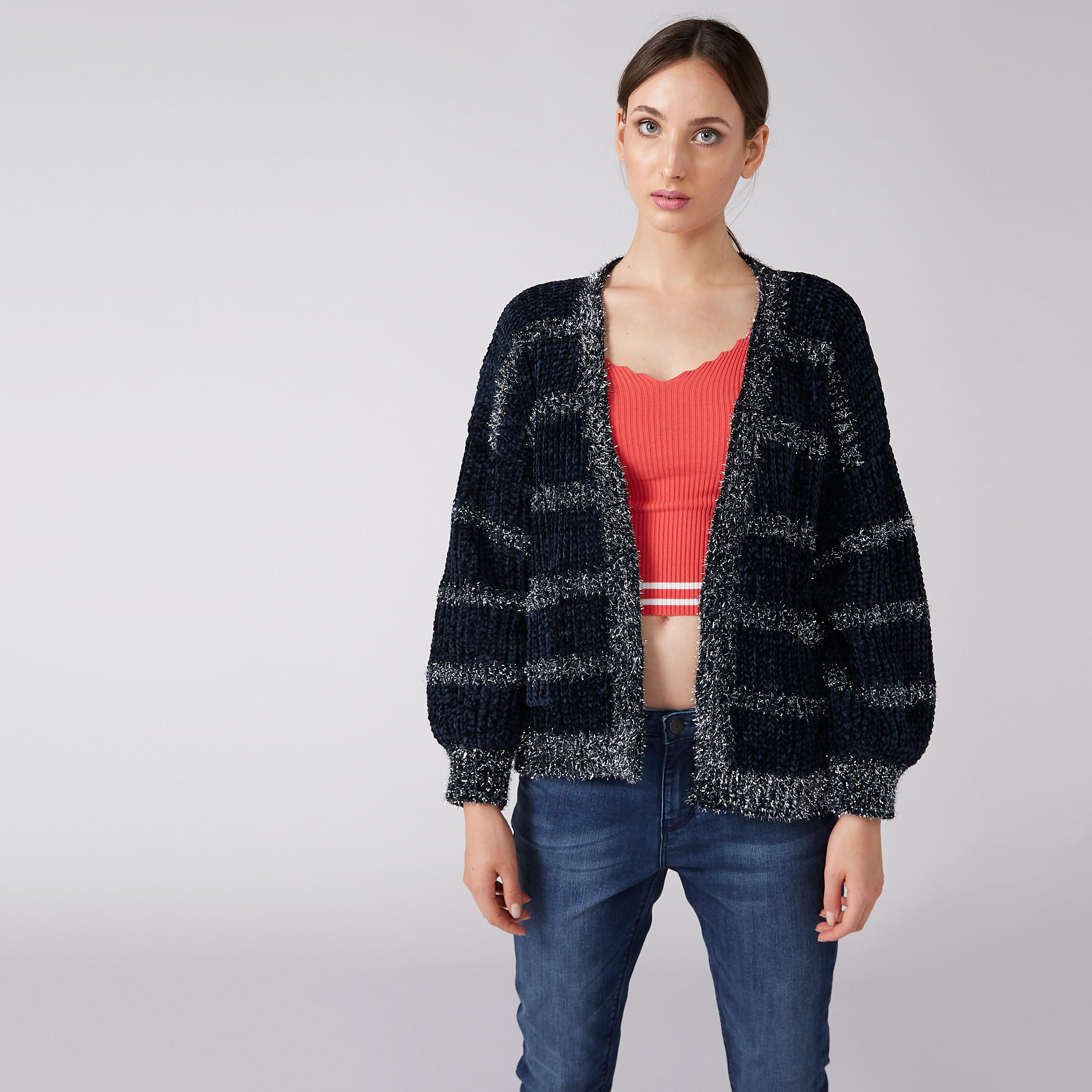 سترة مفتوحة من الأمام بارزة الملمس بأكمام طويلة-women-winterwear-cardigansandjumpers-cardigans-image-1