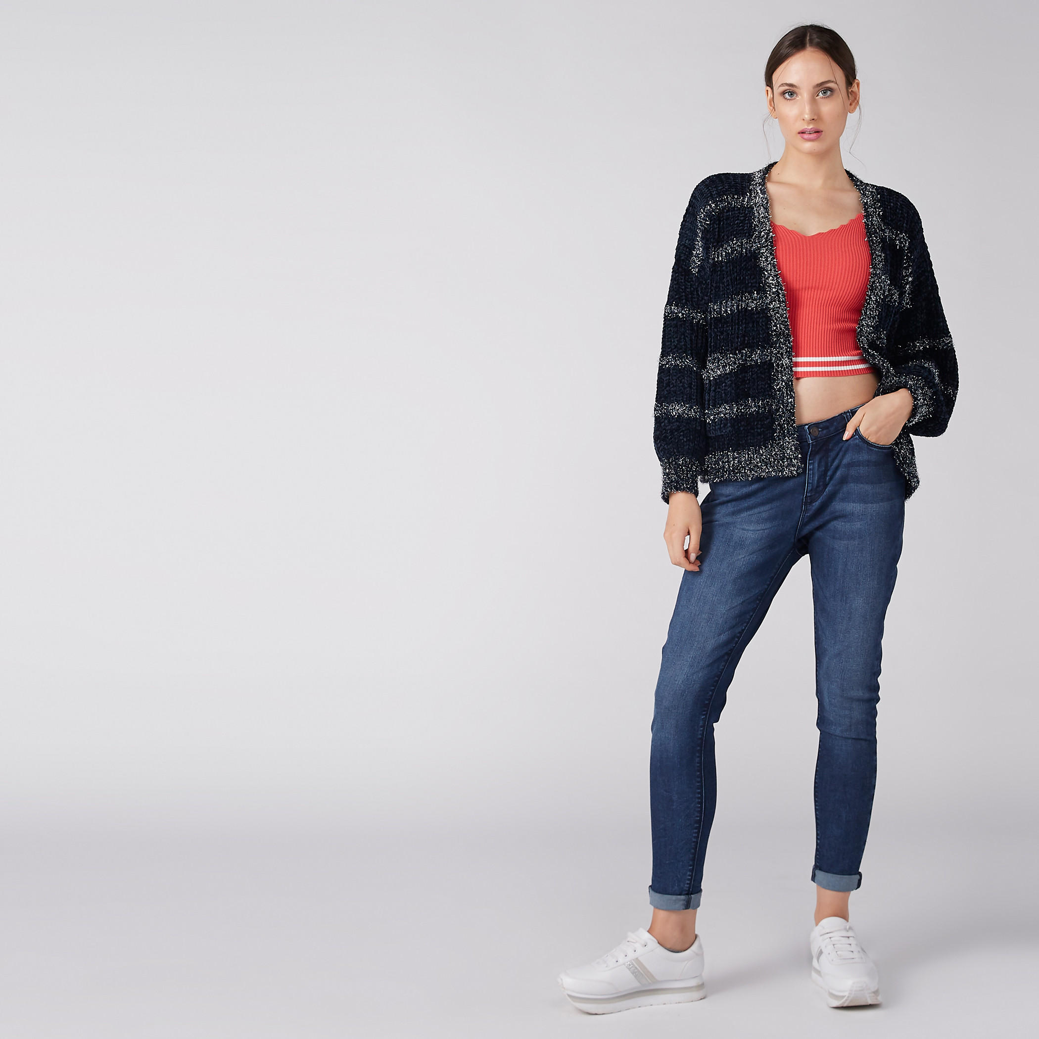 سترة مفتوحة من الأمام بارزة الملمس بأكمام طويلة-women-winterwear-cardigansandjumpers-cardigans-image-2