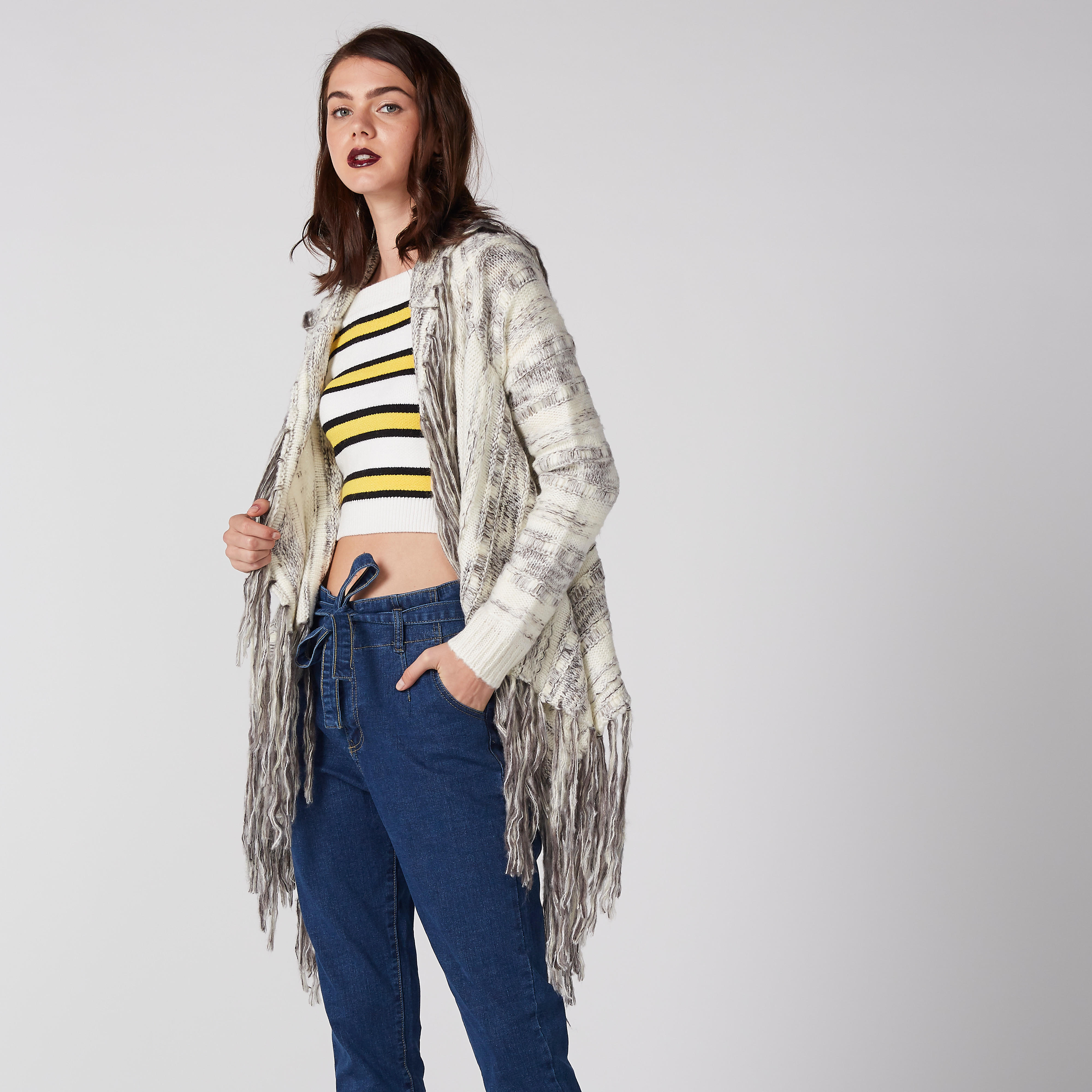 سترة مفتوحة من المقدّمة بأكمام طويلة وشراشيب-women-winterwear-cardigansandjumpers-cardigans-image-3