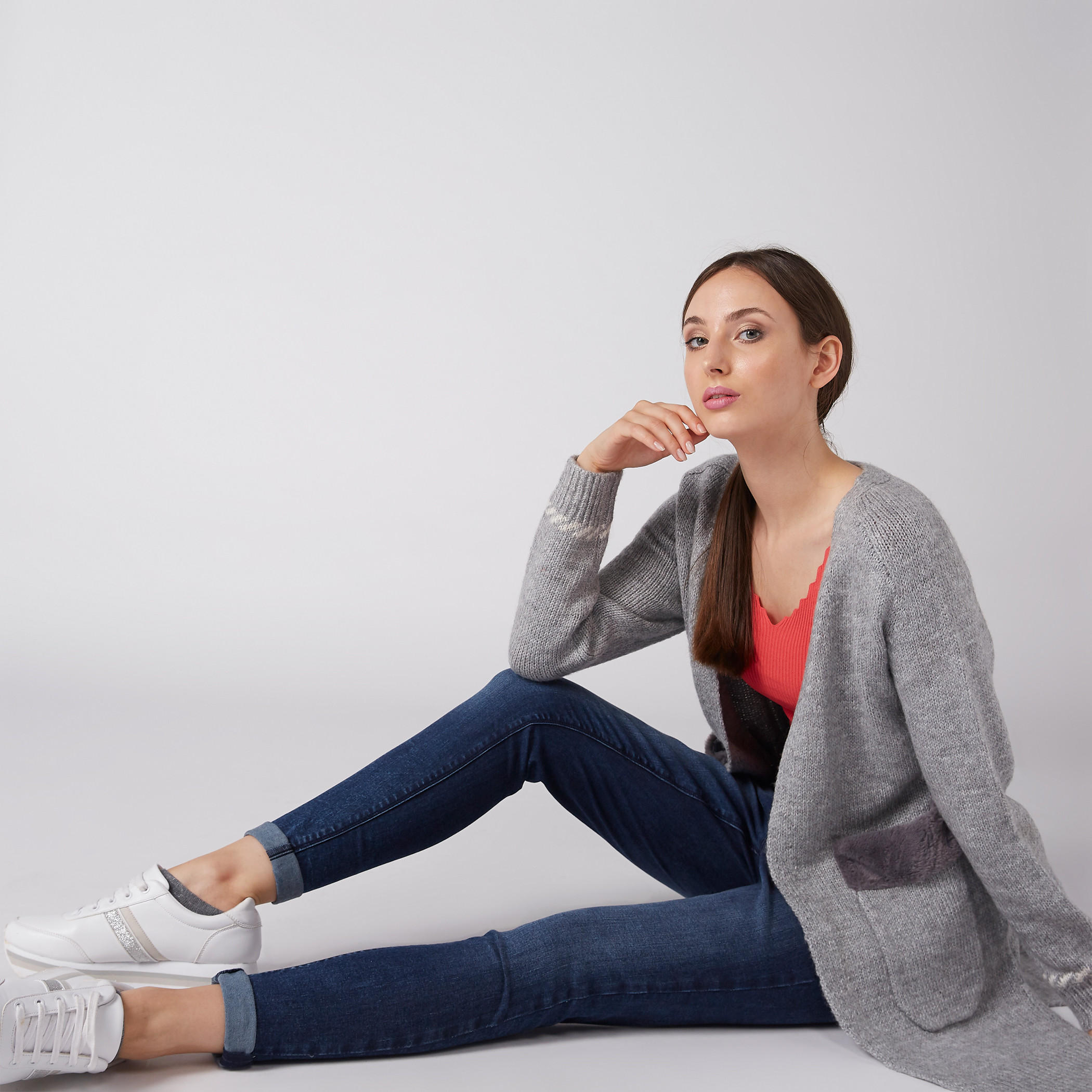 سترة كارديجان مفتوحة من الأمام بارزة الملمس بأكمام طويلة وجيوب قطيفة-women-winterwear-cardigansandjumpers-cardigans-image-4