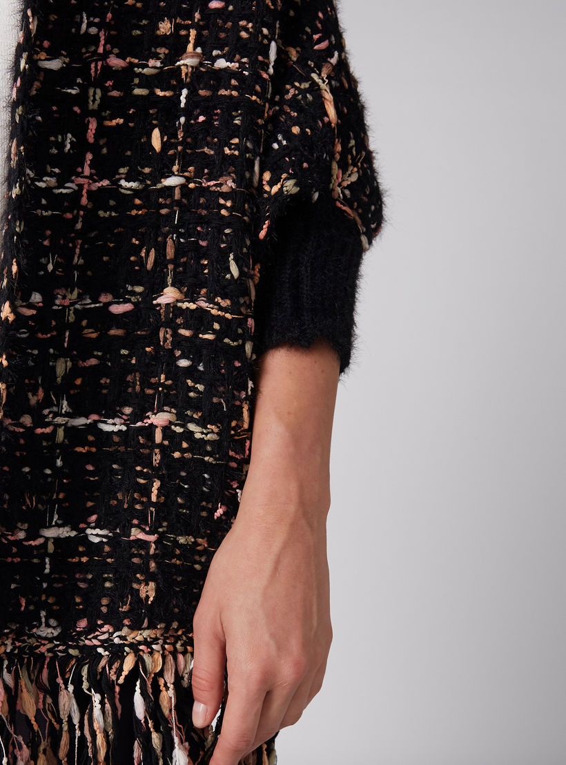 سترة مفتوحة من المقدمة بأكمام 3/4 وشراشيب-women-winterwear-cardigansandjumpers-cardigans-image-3