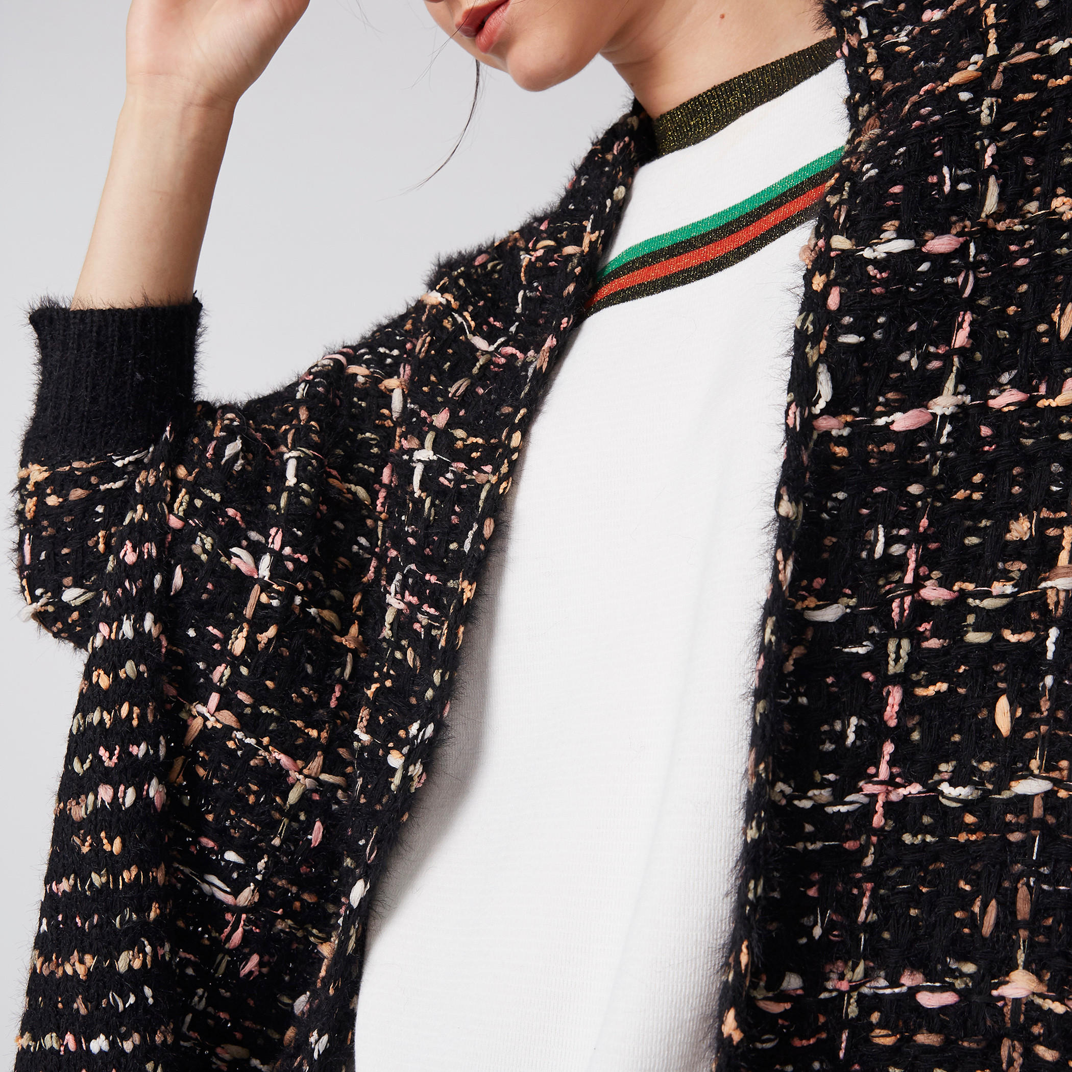 سترة مفتوحة من المقدمة بأكمام 3/4 وشراشيب-women-winterwear-cardigansandjumpers-cardigans-image-4