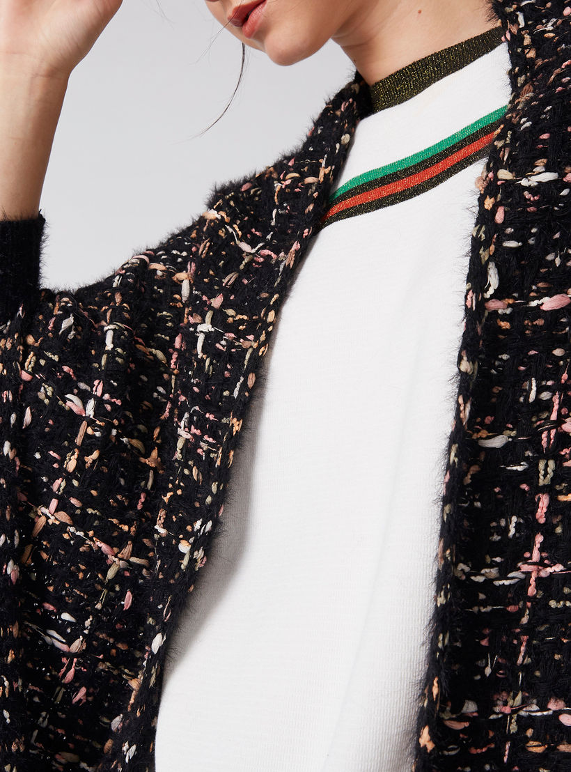 سترة مفتوحة من المقدمة بأكمام 3/4 وشراشيب-women-winterwear-cardigansandjumpers-cardigans-image-4