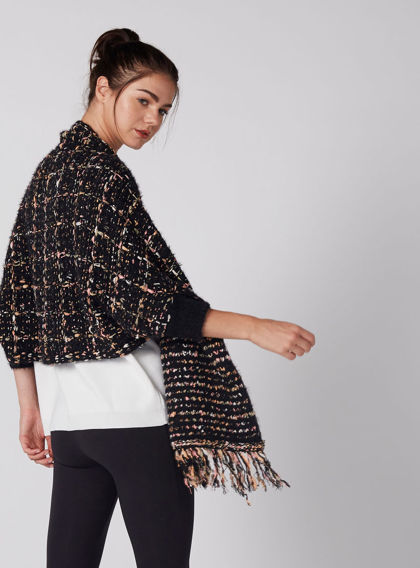 سترة مفتوحة من المقدمة بأكمام 3/4 وشراشيب-women-winterwear-cardigansandjumpers-cardigans-image-5