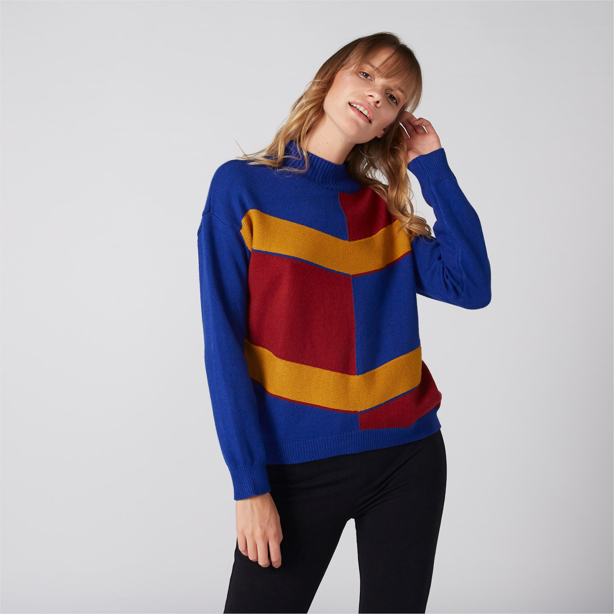 Textured Sweater with High Neck and Long Sleeves-women-clothing-cardigansandjumpers-jumpers-image-1