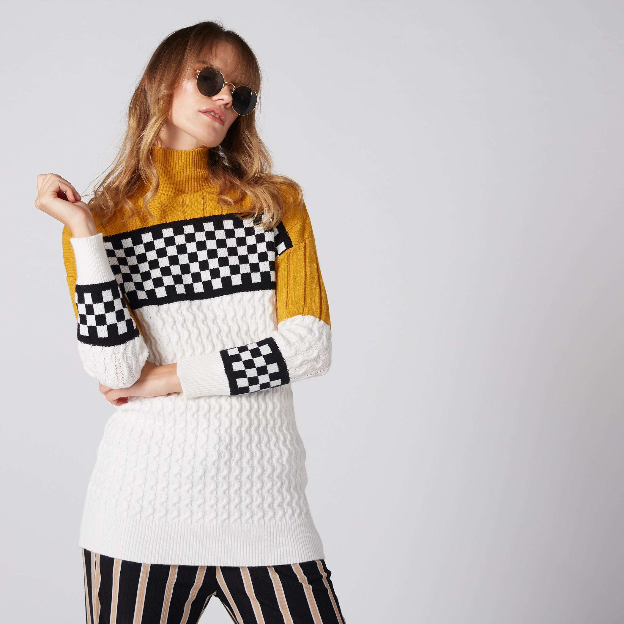 Textured Sweater with High Neck and Long Sleeves-women-clothing-cardigansandjumpers-jumpers-image-1