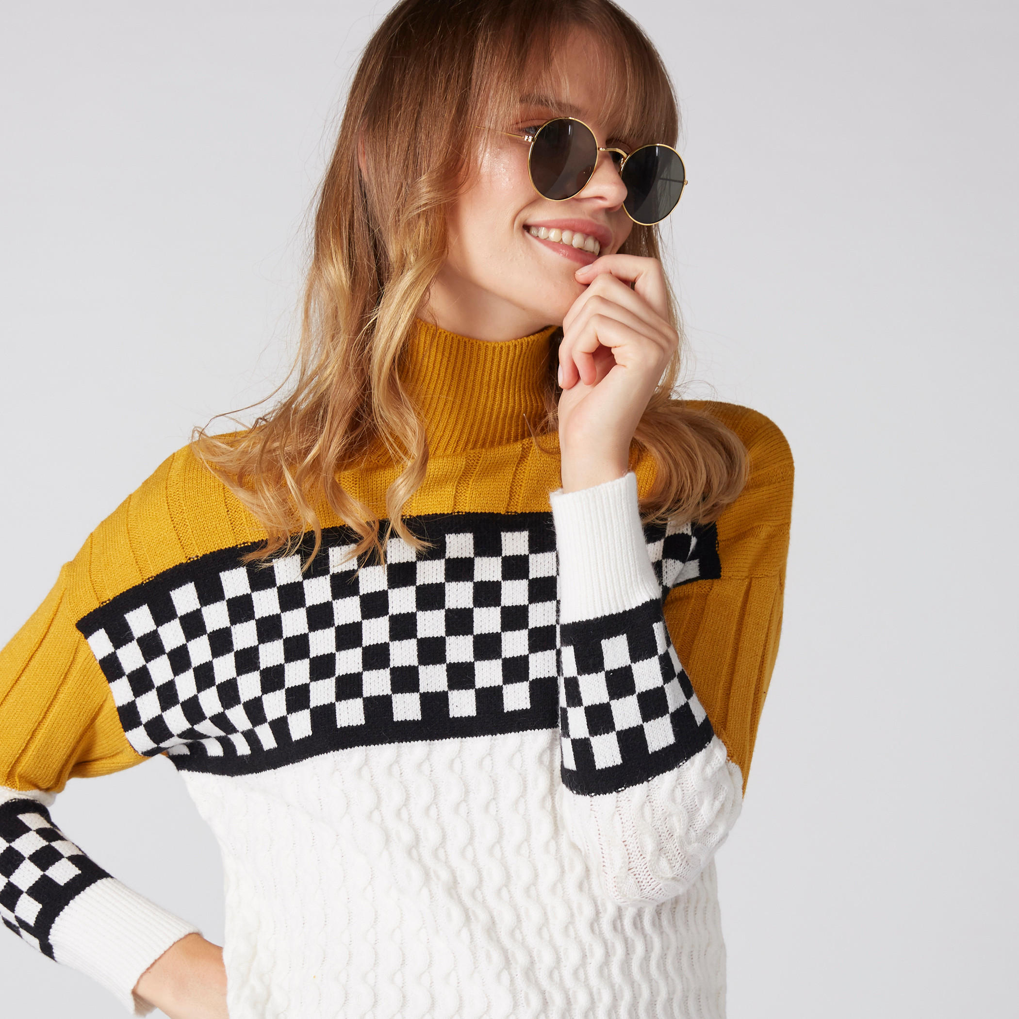 Textured Sweater with High Neck and Long Sleeves-women-clothing-cardigansandjumpers-jumpers-image-2