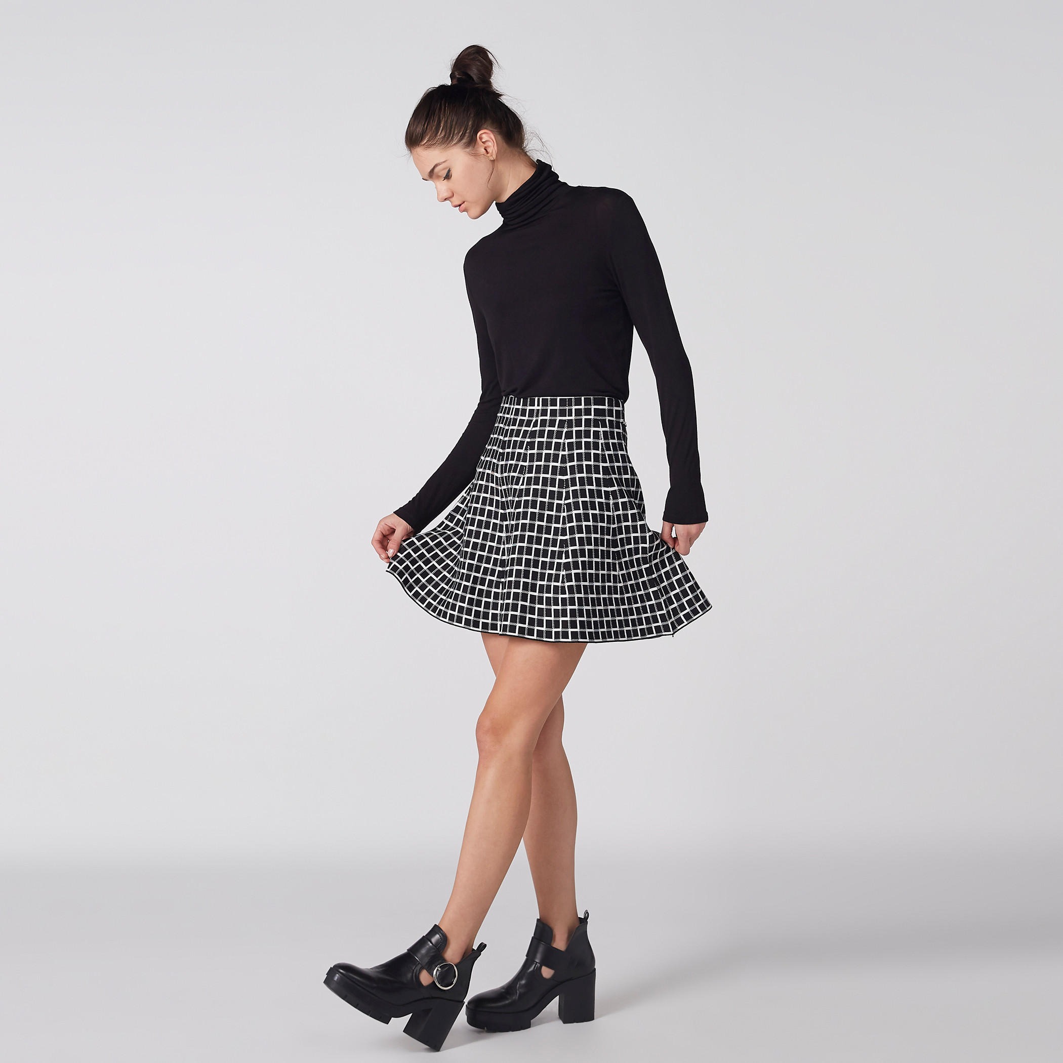 Chequered Mini Skater Skirt-women-clothing-bottoms-skirts-image-1