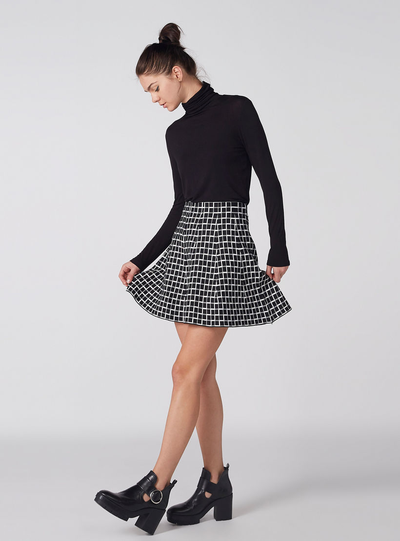 Chequered Mini Skater Skirt-women-clothing-bottoms-skirts-image-1