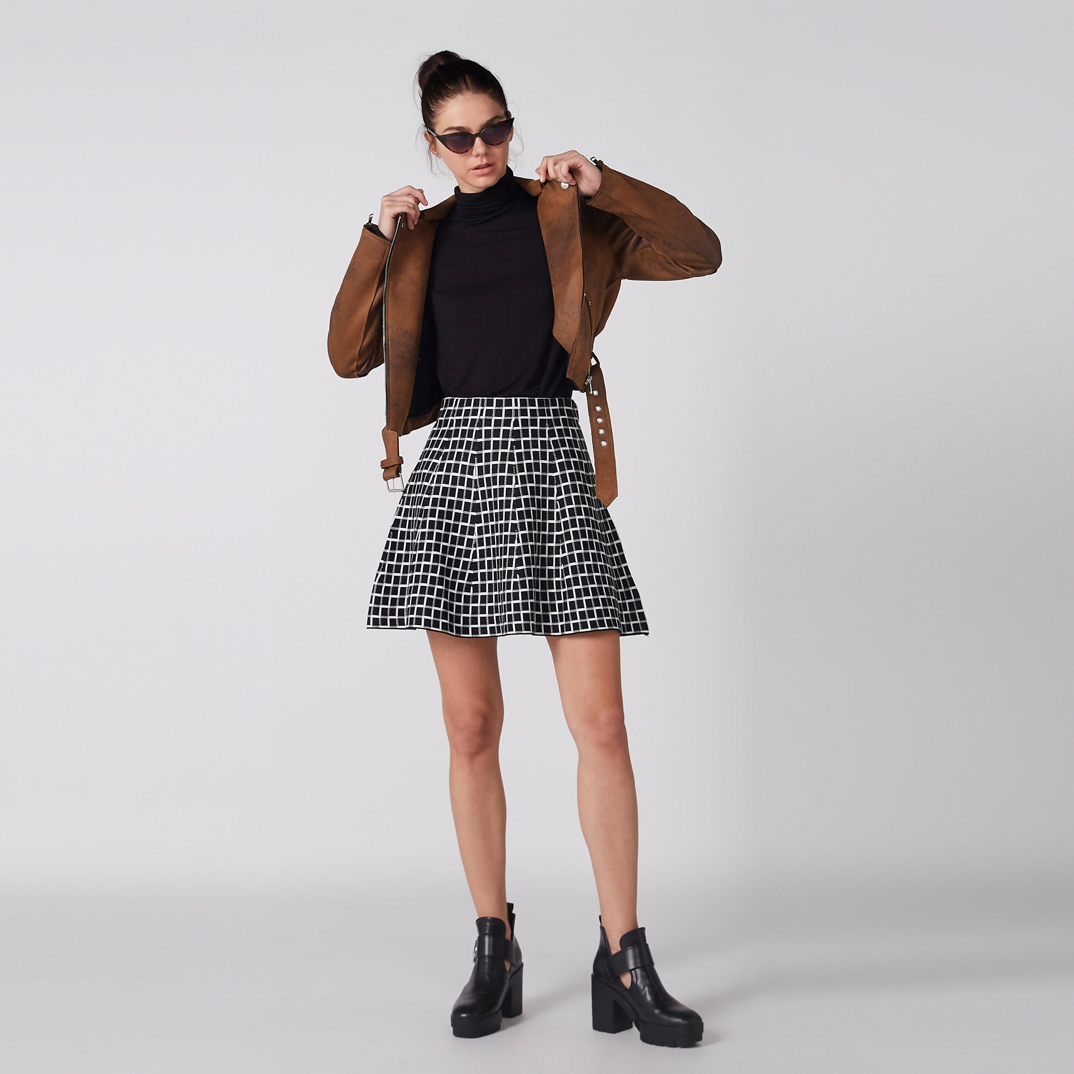 Chequered Mini Skater Skirt-women-clothing-bottoms-skirts-image-3