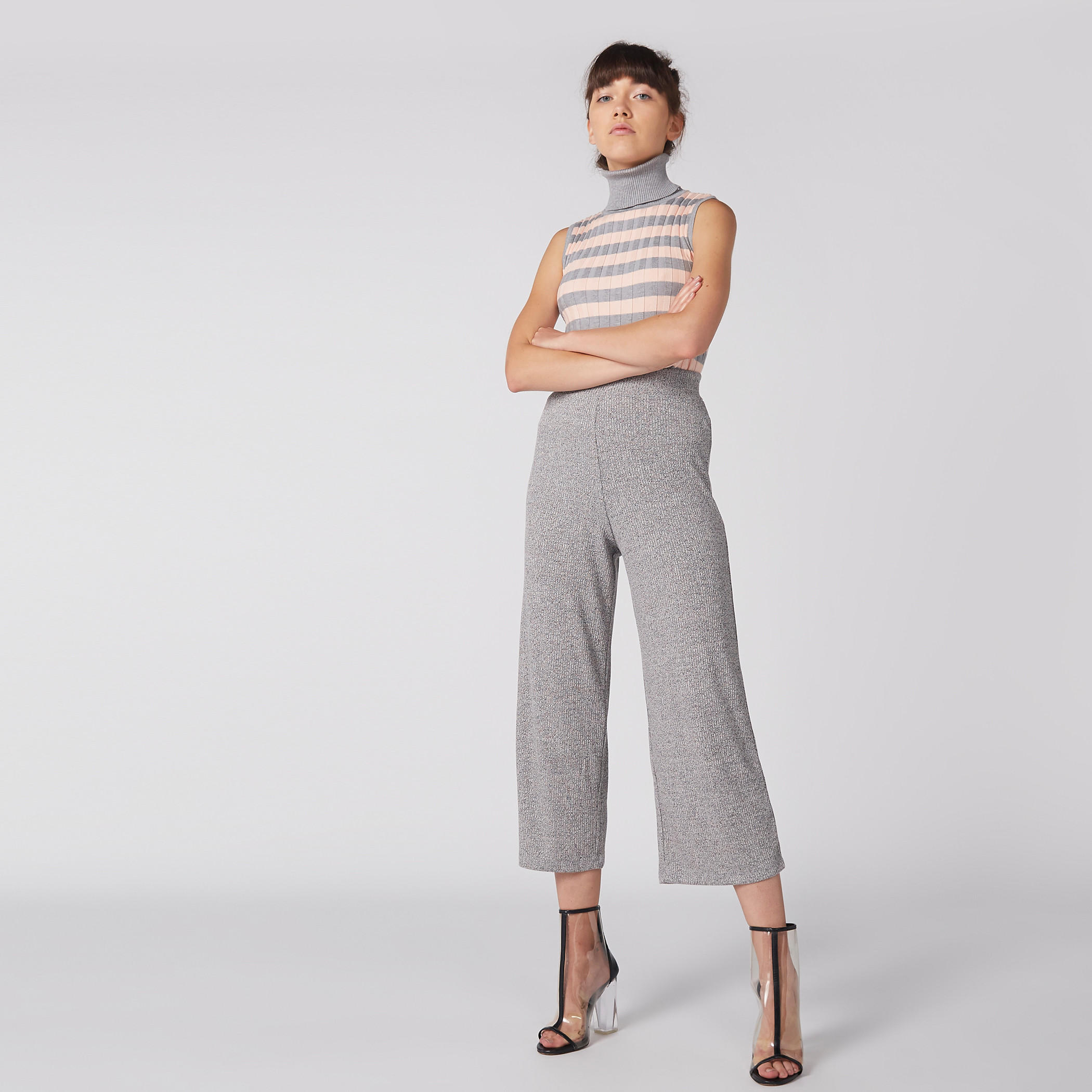 Striped Sleeveless Top with Turtleneck and Ribbed Texture-women-clothing-tshirts-image-2