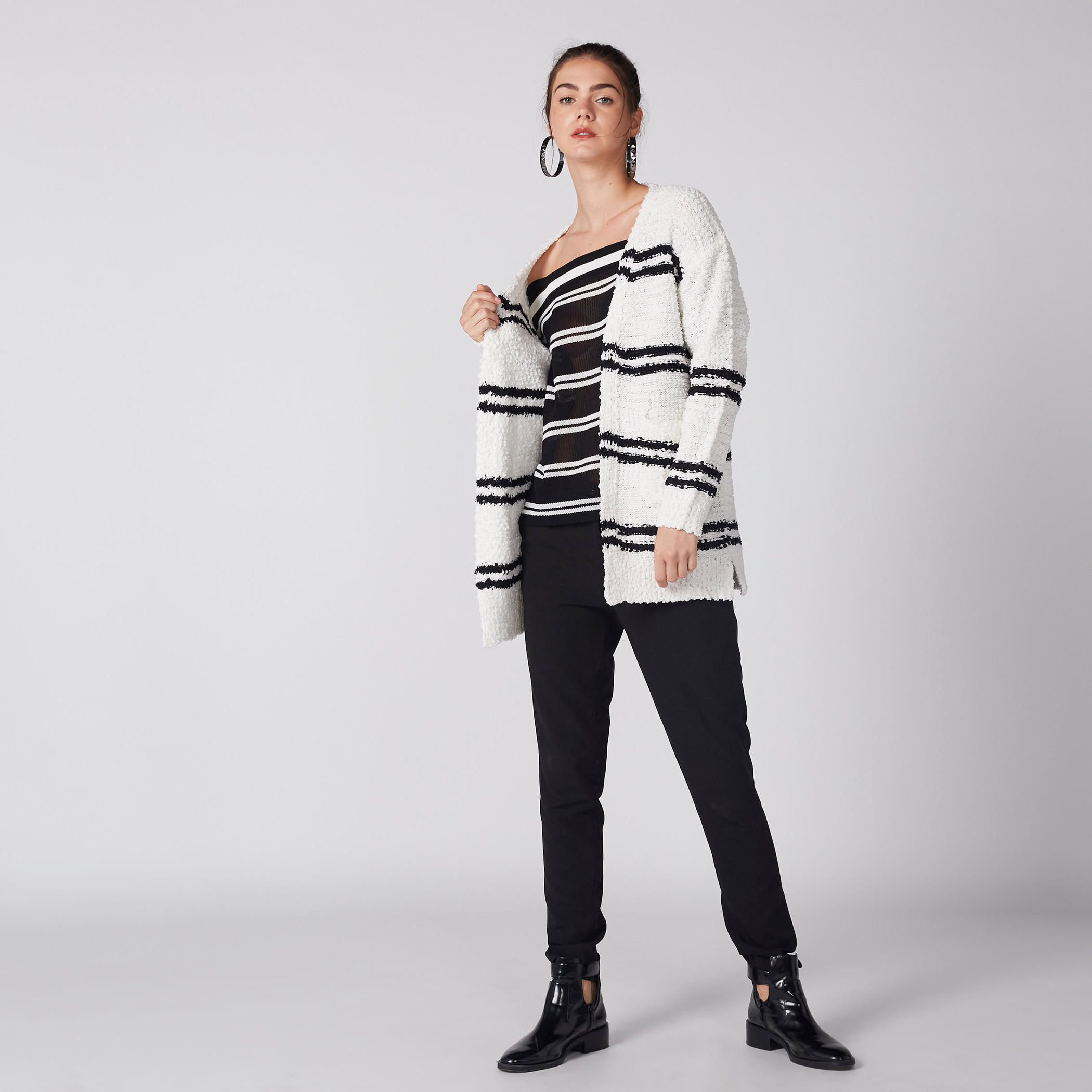 Textured Open Front Cardigan with Long Sleeves and Pocket Detail-women-winterwear-cardigansandjumpers-cardigans-image-1