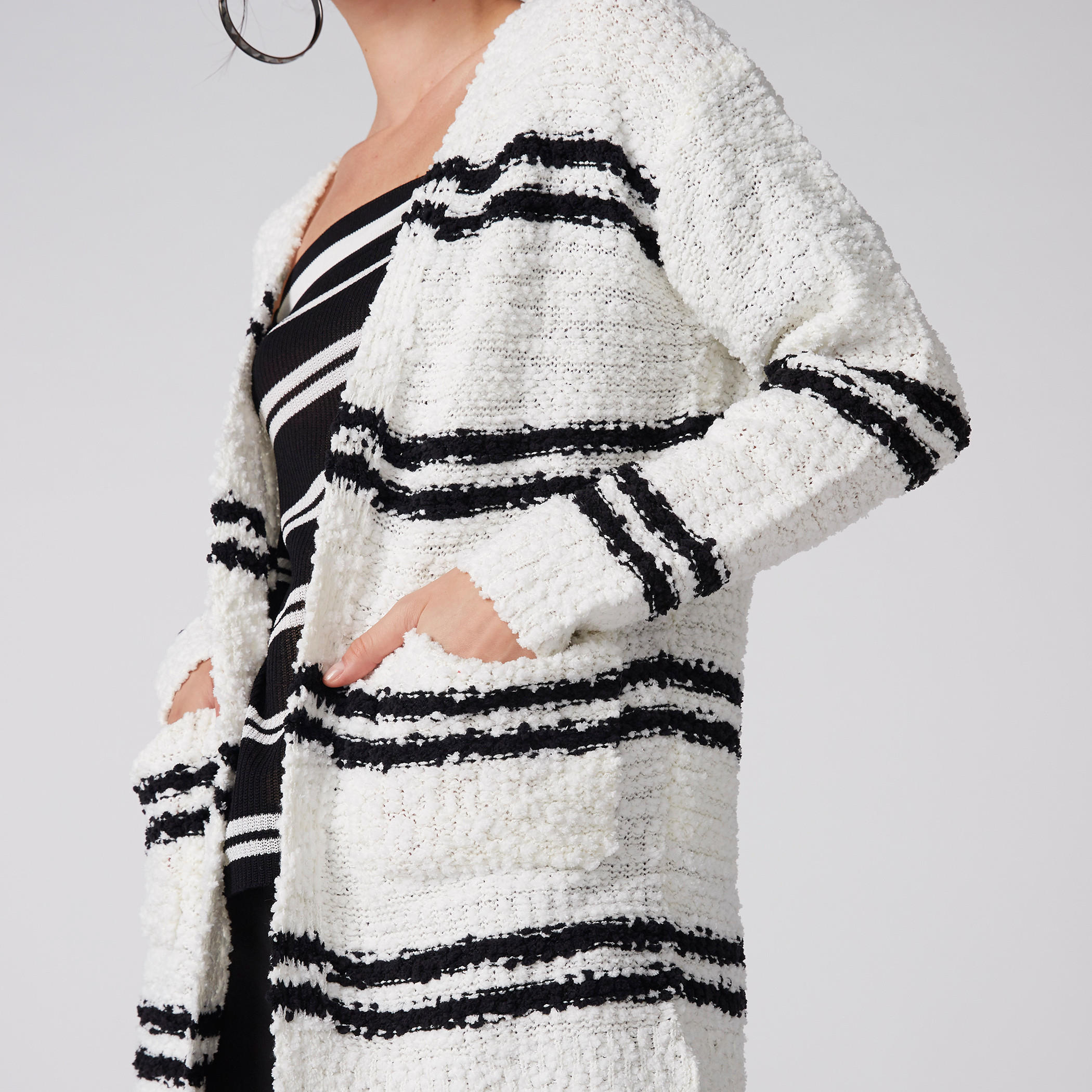 Textured Open Front Cardigan with Long Sleeves and Pocket Detail-women-winterwear-cardigansandjumpers-cardigans-image-2
