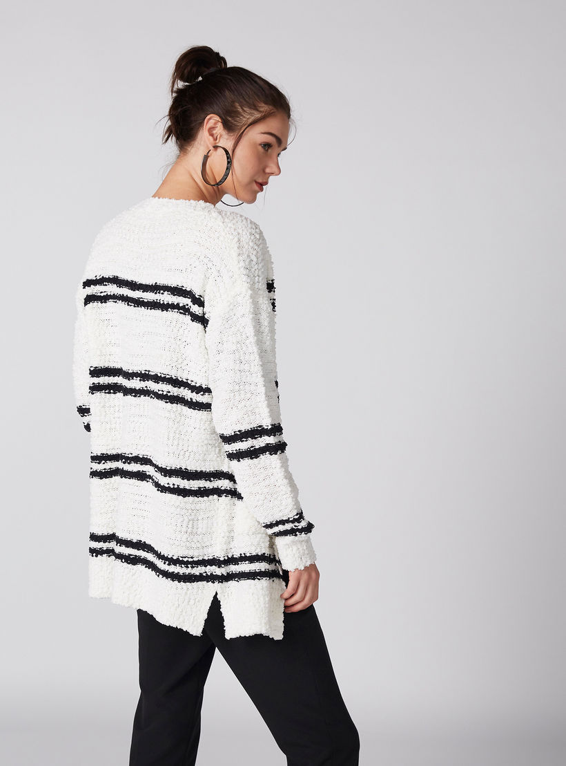 Textured Open Front Cardigan with Long Sleeves and Pocket Detail-women-winterwear-cardigansandjumpers-cardigans-image-4
