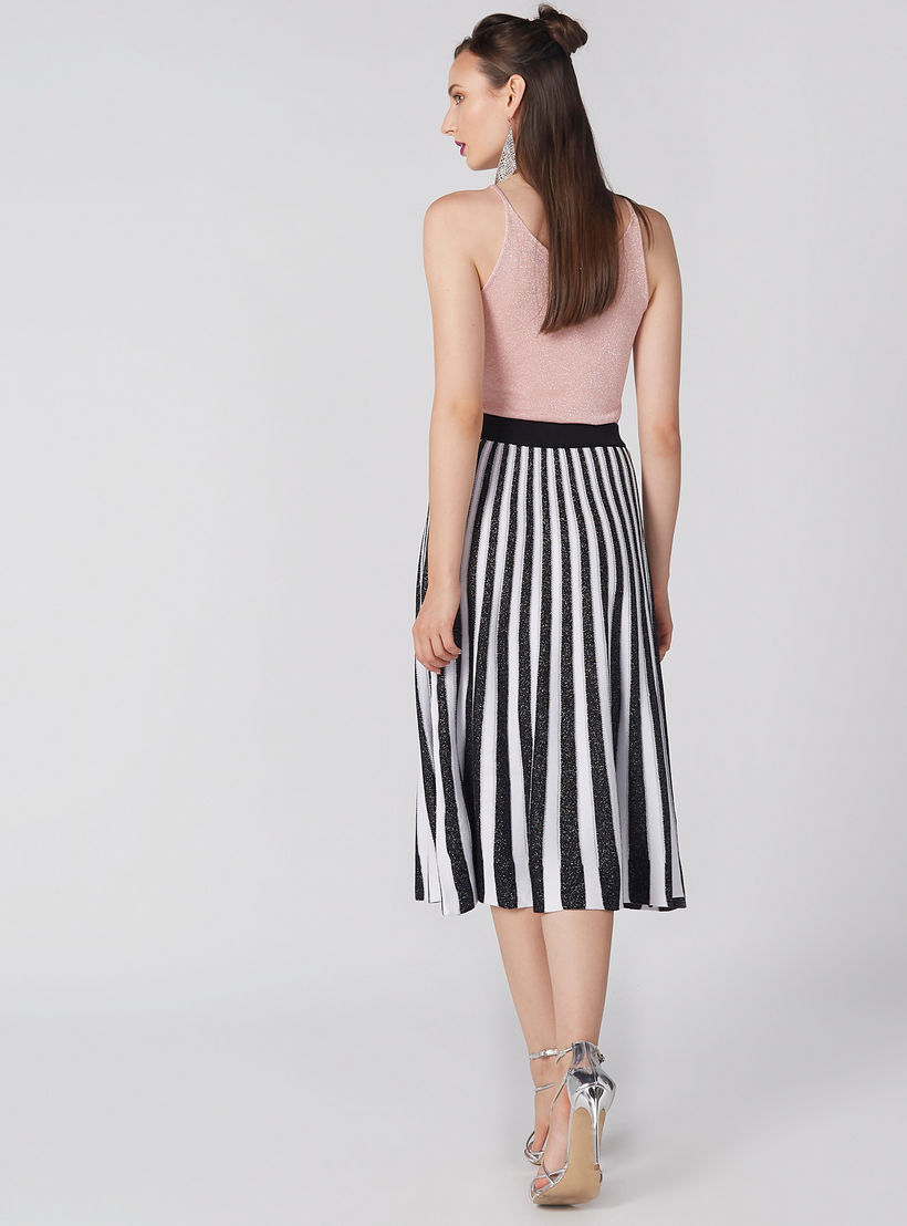 تنورة مقلّمة متوسطة الطول بخصر مطّاطي-women-clothing-bottoms-skirts-image-4