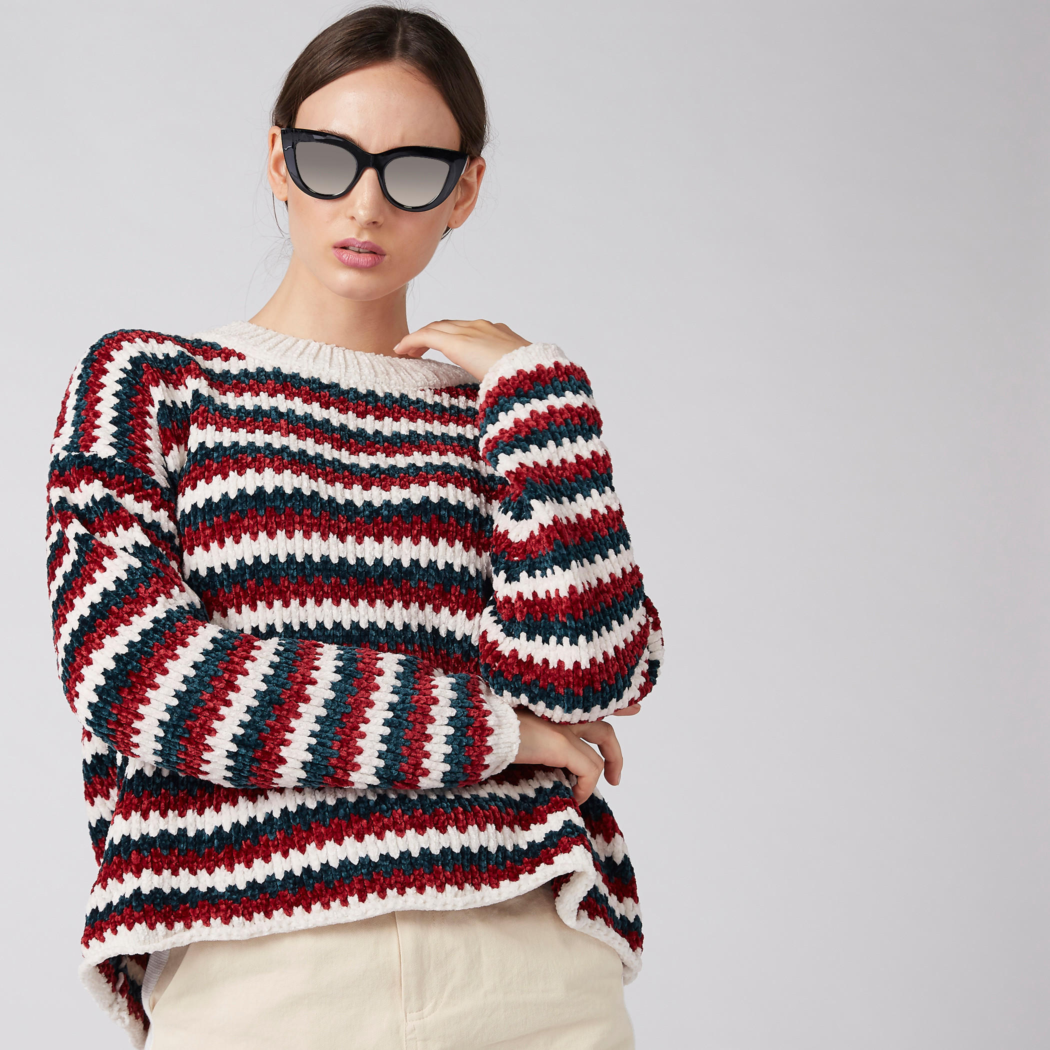 كنزة بارزة الملمس بياقة مستديرة وأكمام منسدلة-women-clothing-cardigansandjumpers-jumpers-image-1