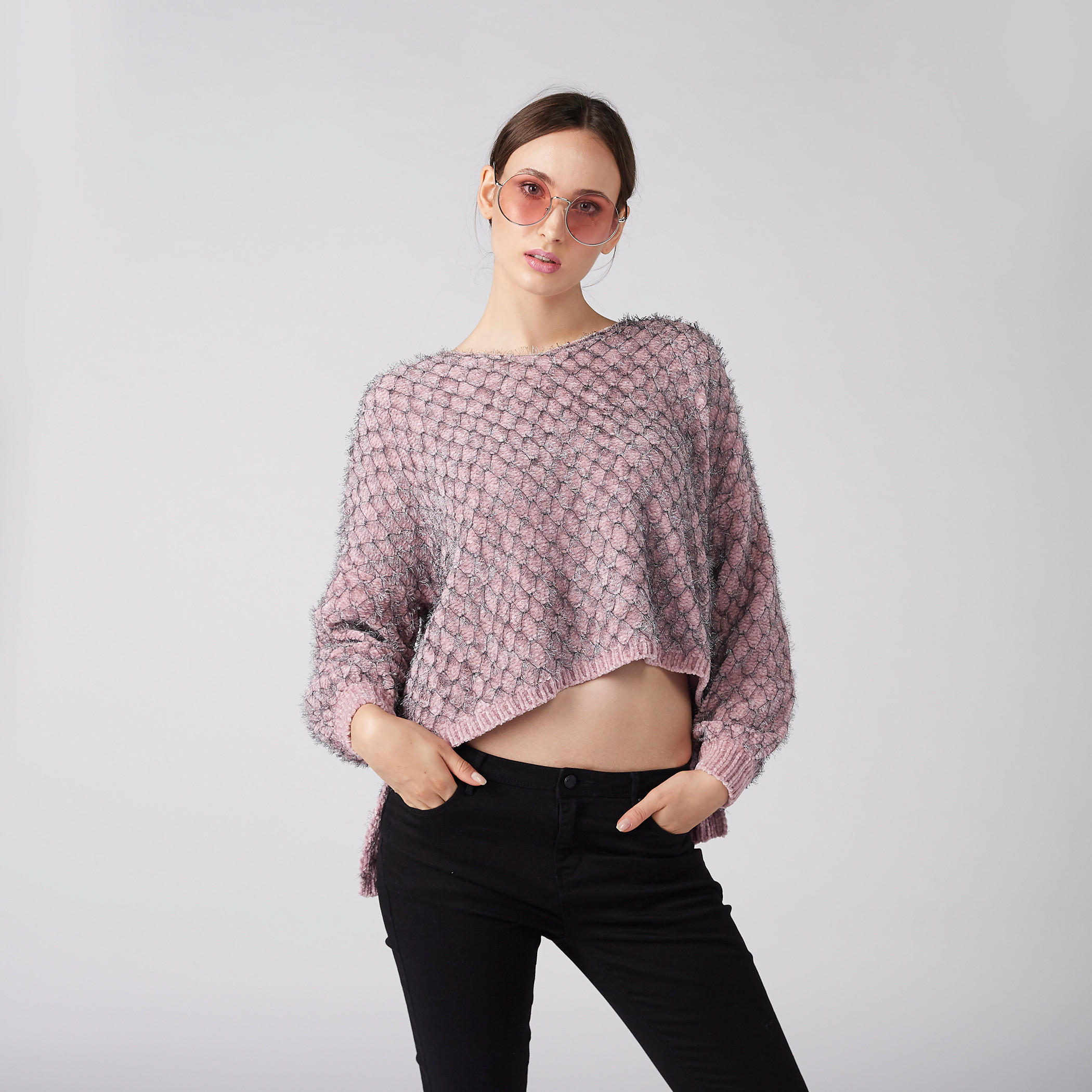 Textured Sweater with Long Sleeves and High Low Hem-women-clothing-cardigansandjumpers-jumpers-image-1