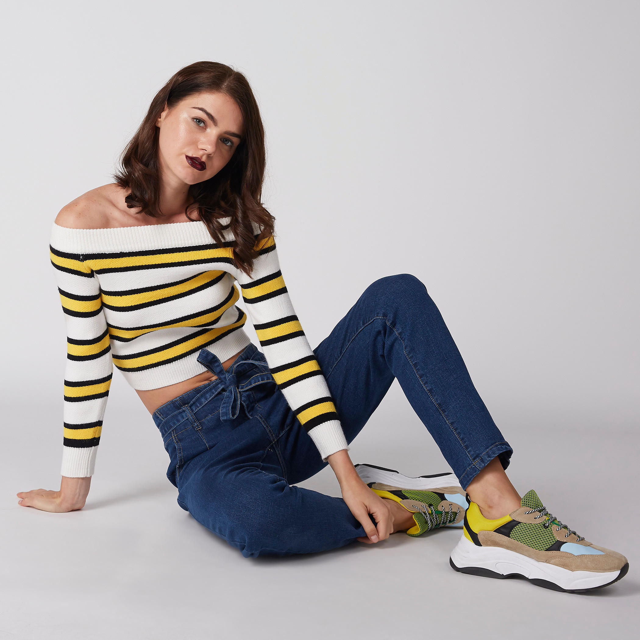 بلوزة قصيرة مقلّنة مكشوفة الأكتاف بأكمام طويلة-women-clothing-shirtsandblouses-blouses-image-2