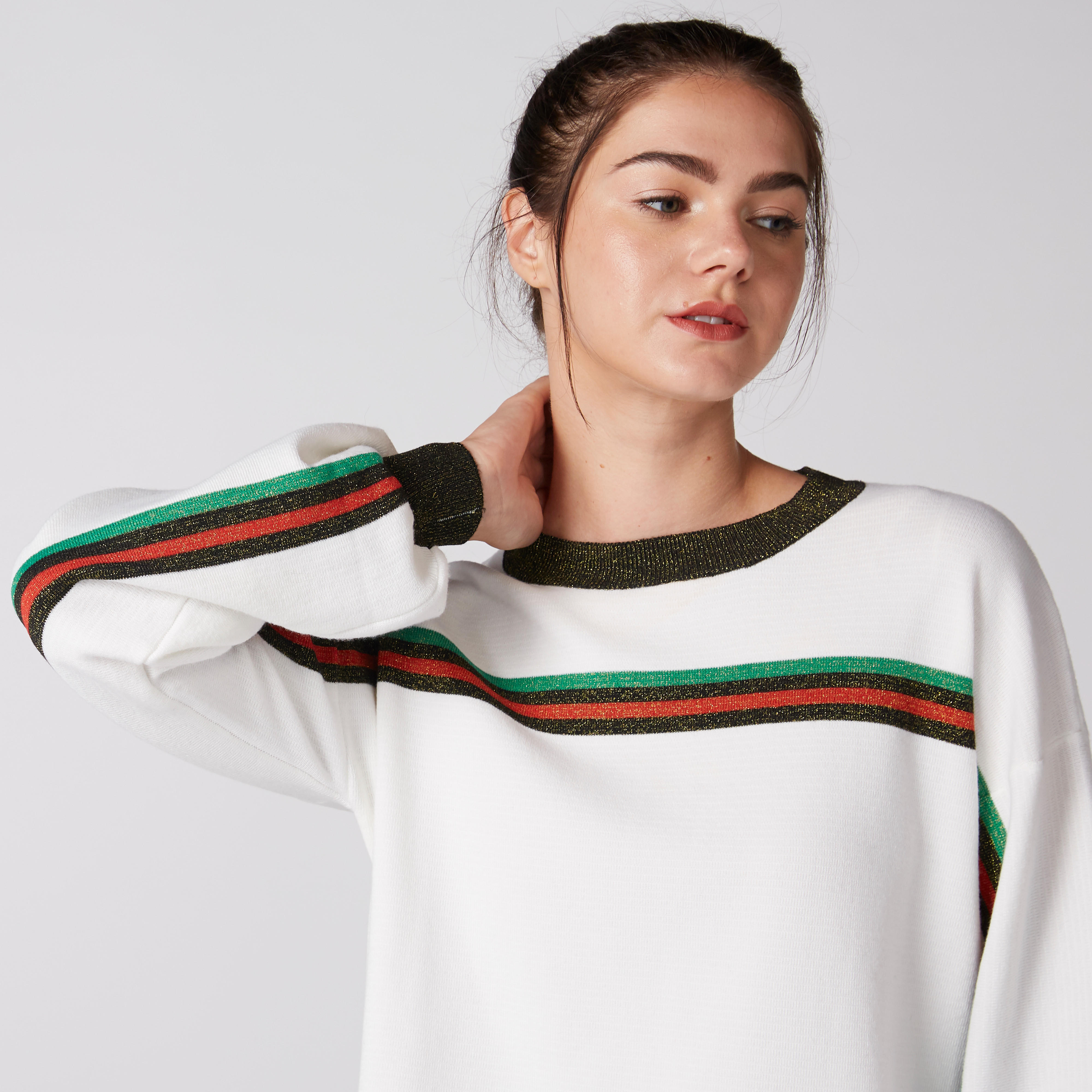 كنزة مقلّمة بياقة مستديرة وأكمام طويلة-women-clothing-cardigansandjumpers-jumpers-image-1