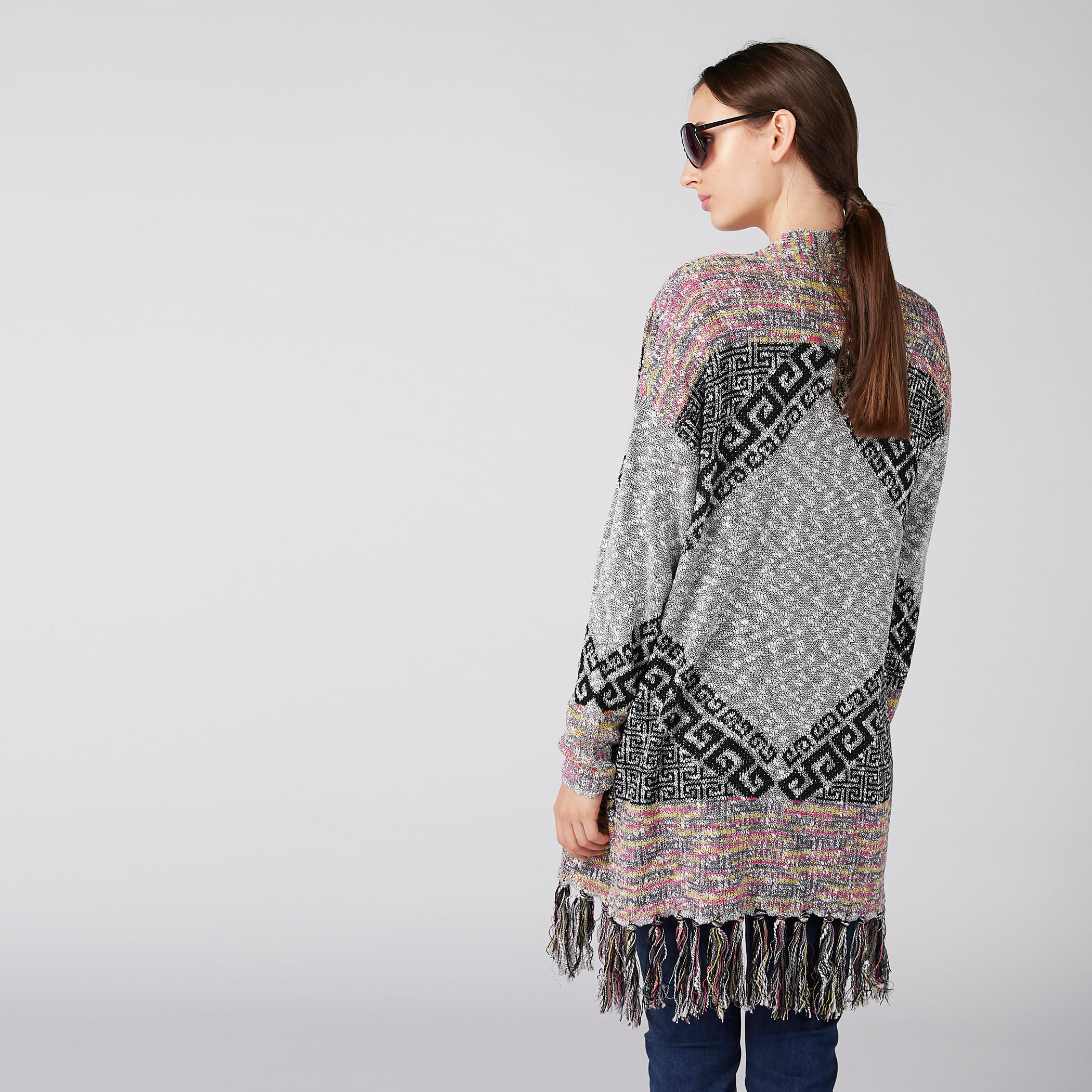 سترة مفتوحة من الأمام بارزة الملمس بأكمام طويلة وشراشيب-women-winterwear-hoodiesandsweatshirts-sweatshirts-image-2