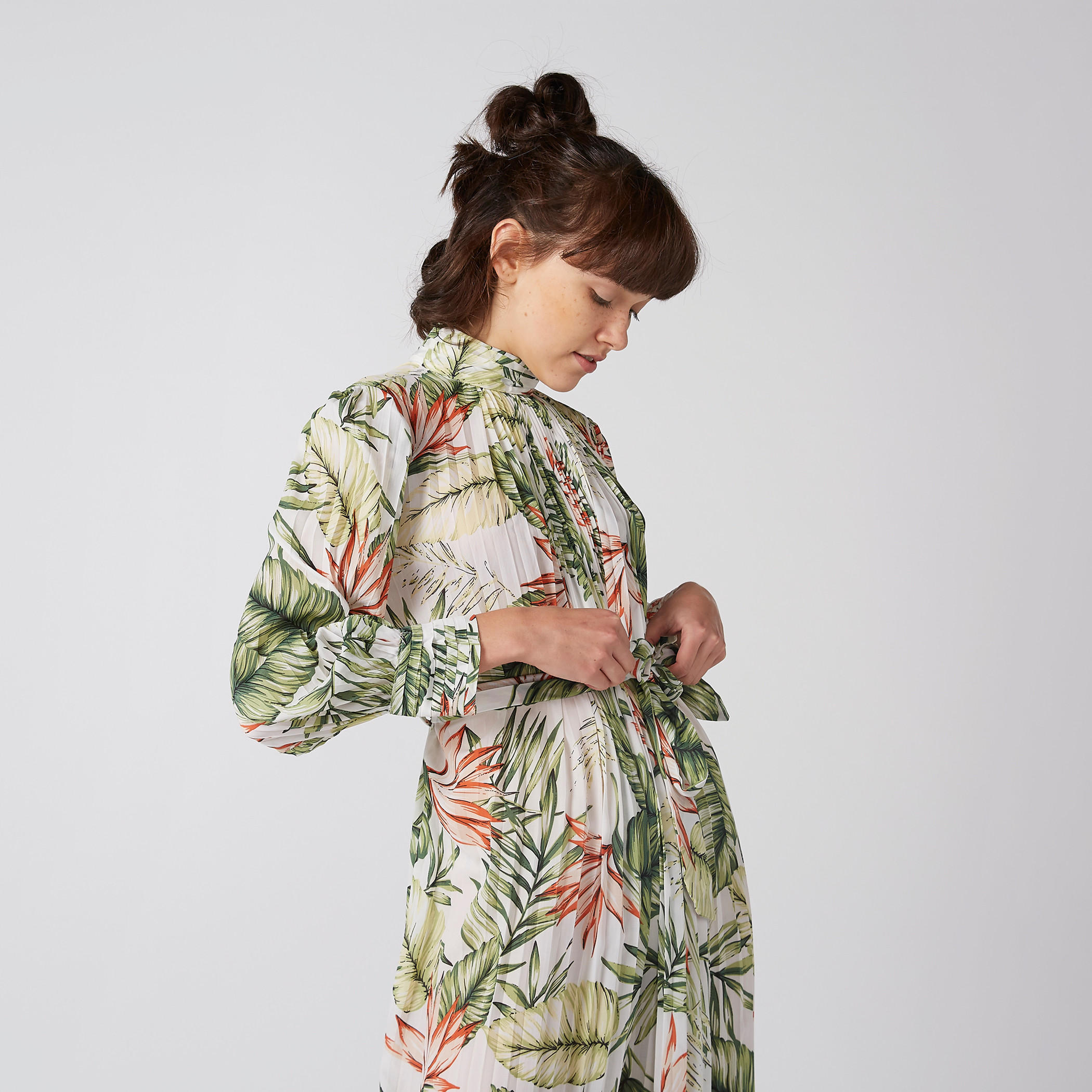 Printed Midi Dress with Long Sleeves and Tie Ups-women-clothing-dresses-image-1