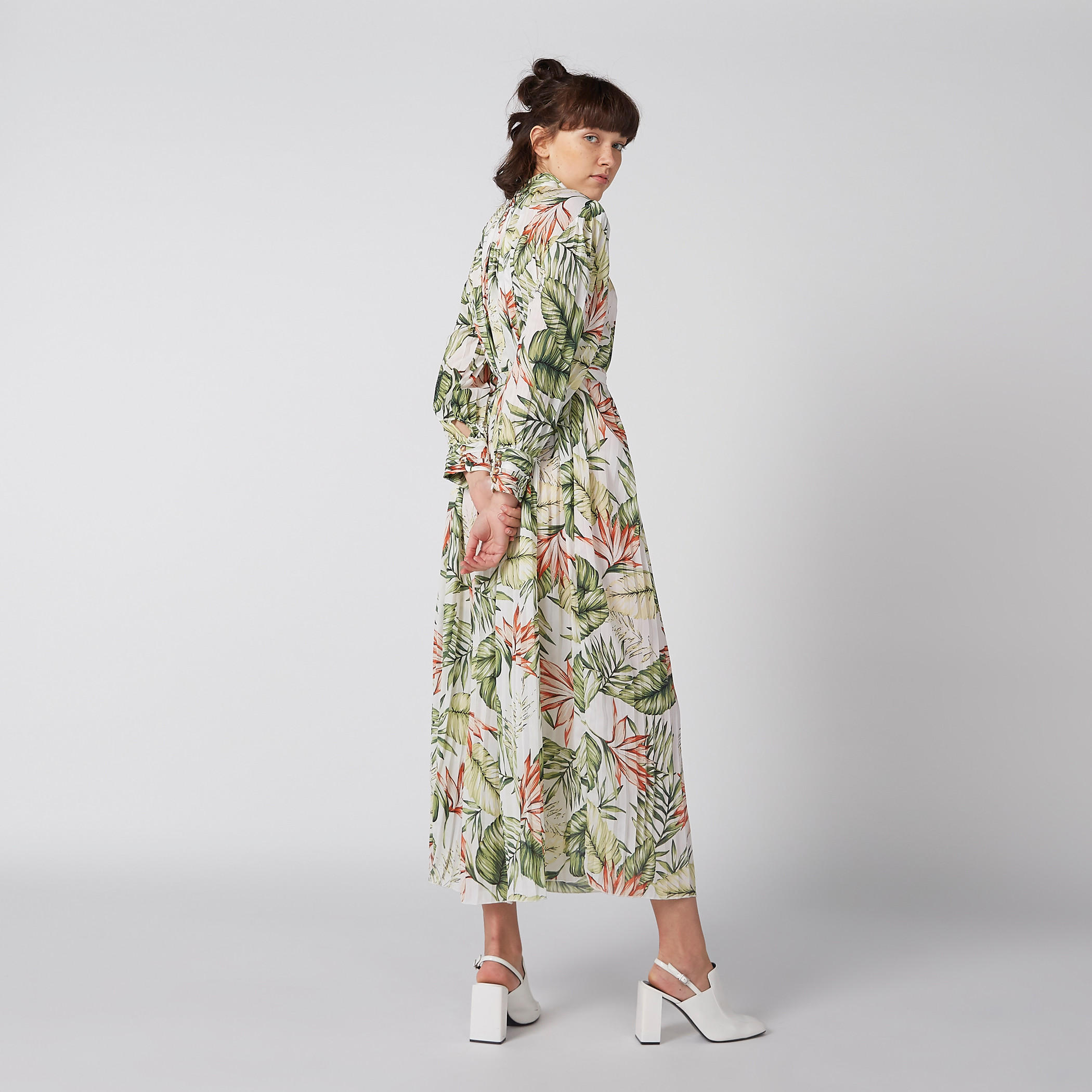 Printed Midi Dress with Long Sleeves and Tie Ups-women-clothing-dresses-image-4