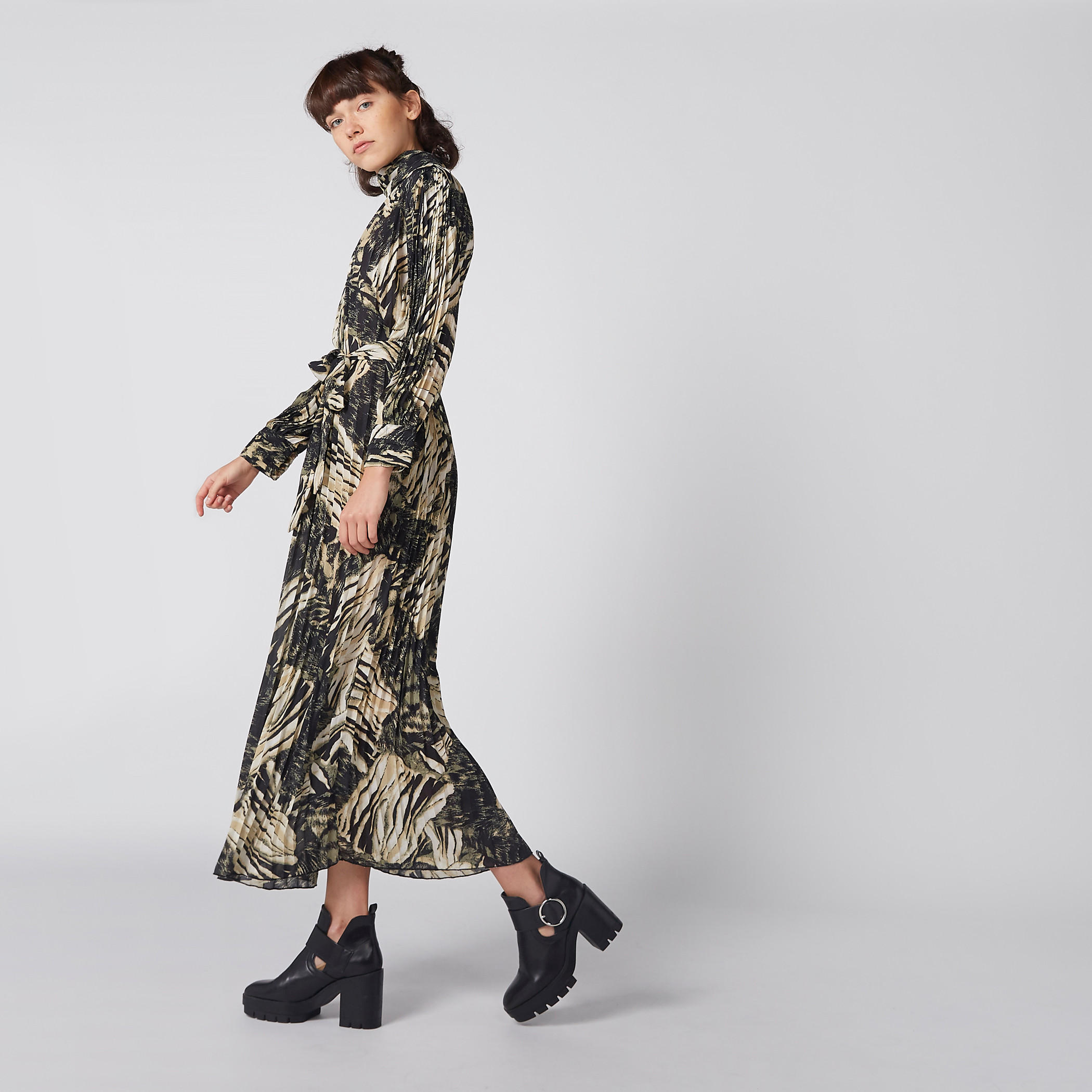 فستان بطيّات وطبعات وأكمام طويلة وأربطة-women-clothing-dresses-image-5