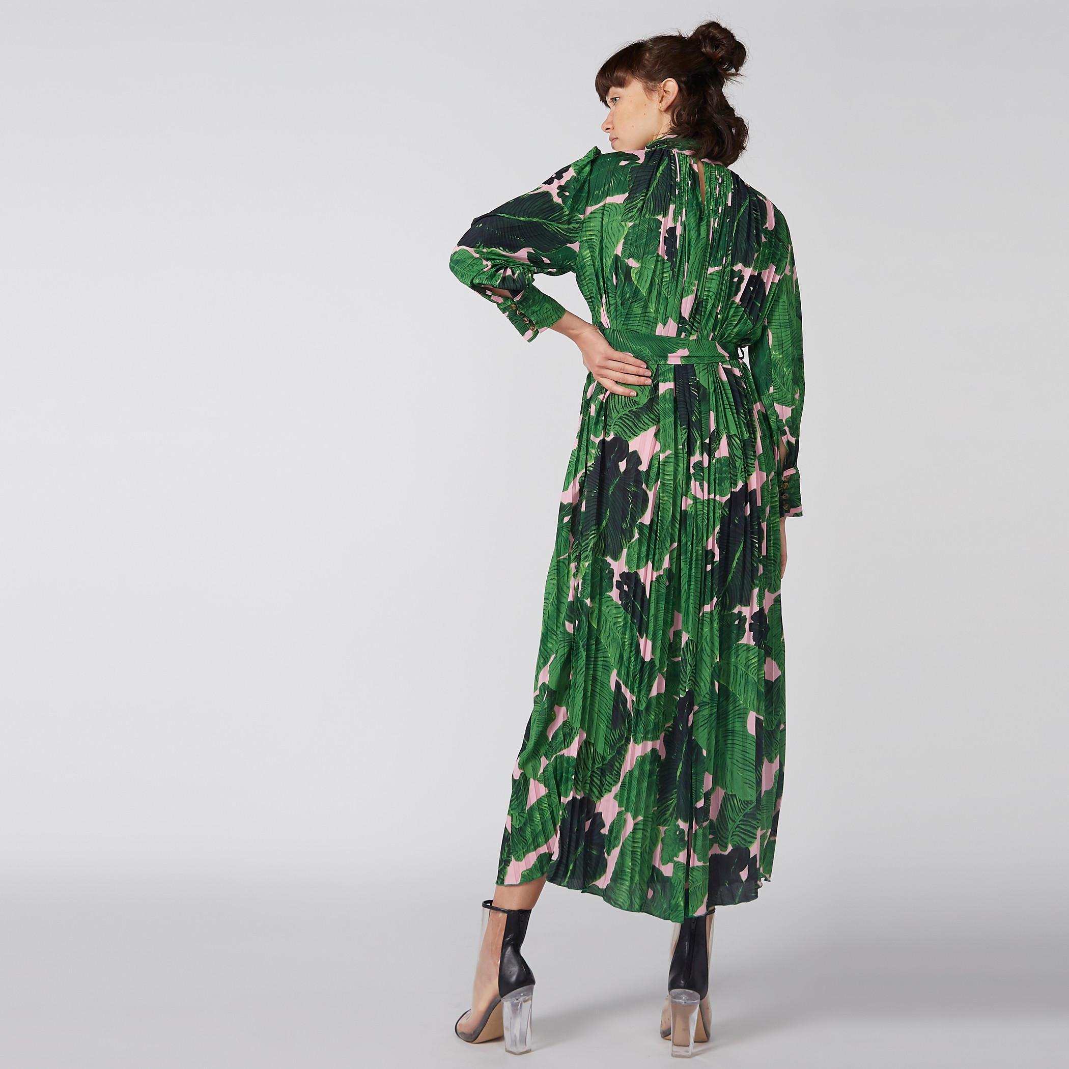 فستان ميدي بطيّات وطبعات وأكمام طويلة وأربطة-women-clothing-dresses-image-2