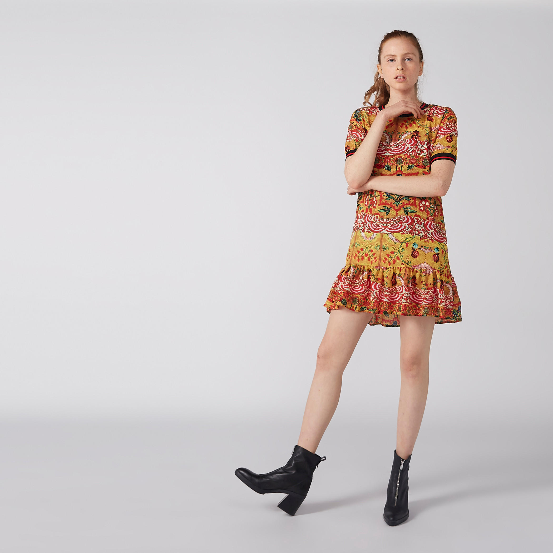 فستان قصير واسع بأكمام قصيرة وطبعات-women-clothing-dresses-image-4