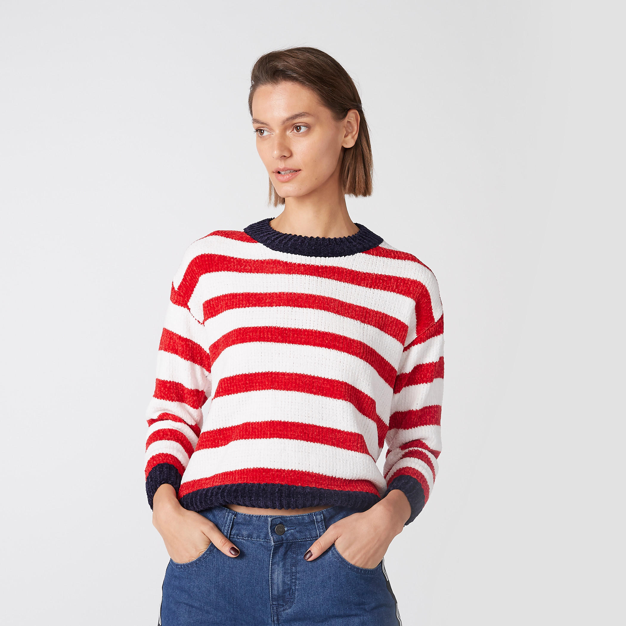 سويتر مقلّم بياقة مستديرة وأكمام طويلة-women-clothing-cardigansandjumpers-jumpers-image-1