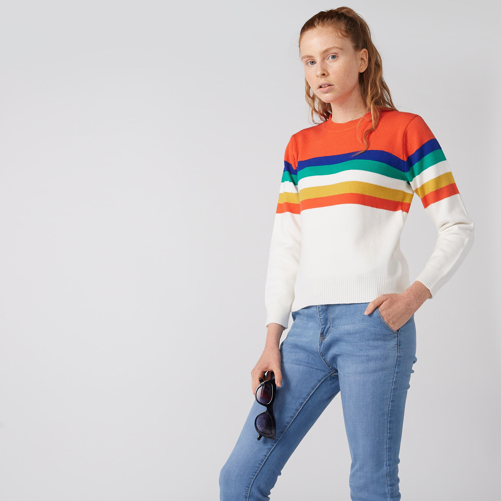 سويتر مقلّم بياقة مستديرة وأكمام طويلة-women-clothing-cardigansandjumpers-jumpers-image-1