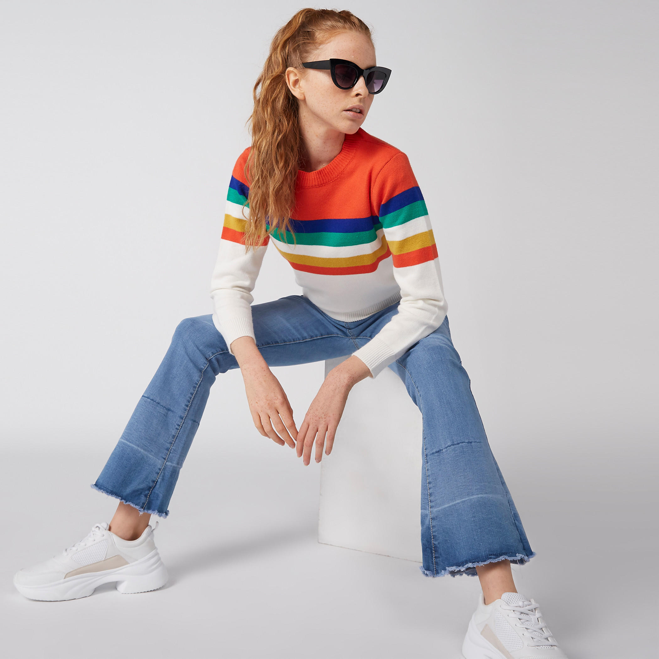 سويتر مقلّم بياقة مستديرة وأكمام طويلة-women-clothing-cardigansandjumpers-jumpers-image-2