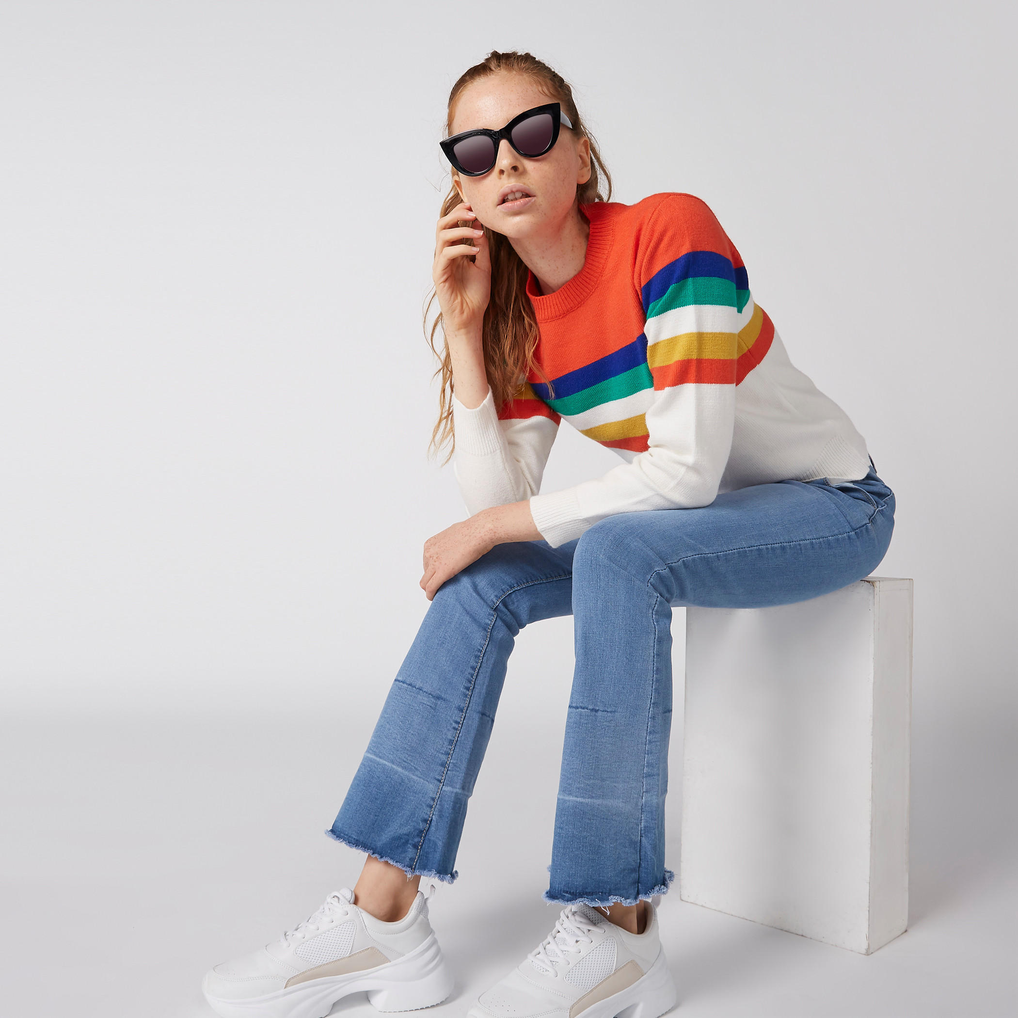 سويتر مقلّم بياقة مستديرة وأكمام طويلة-women-clothing-cardigansandjumpers-jumpers-image-4