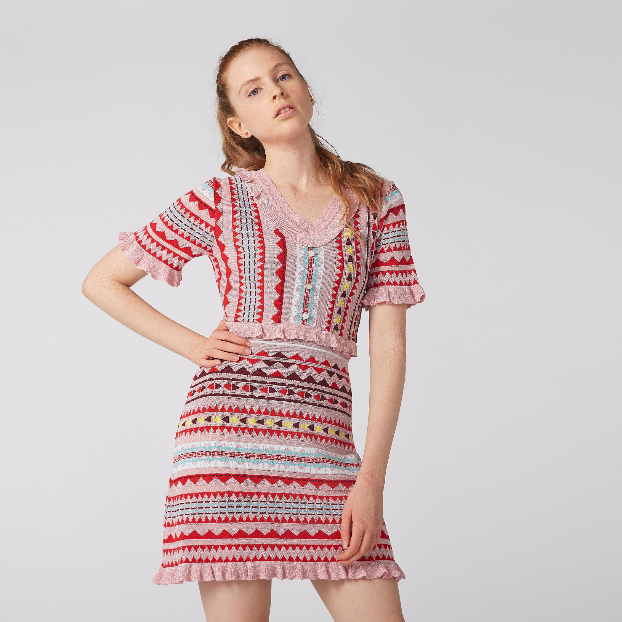 فستان إيه لاين قصير بأكمام قصيرة-women-clothing-dresses-image-1