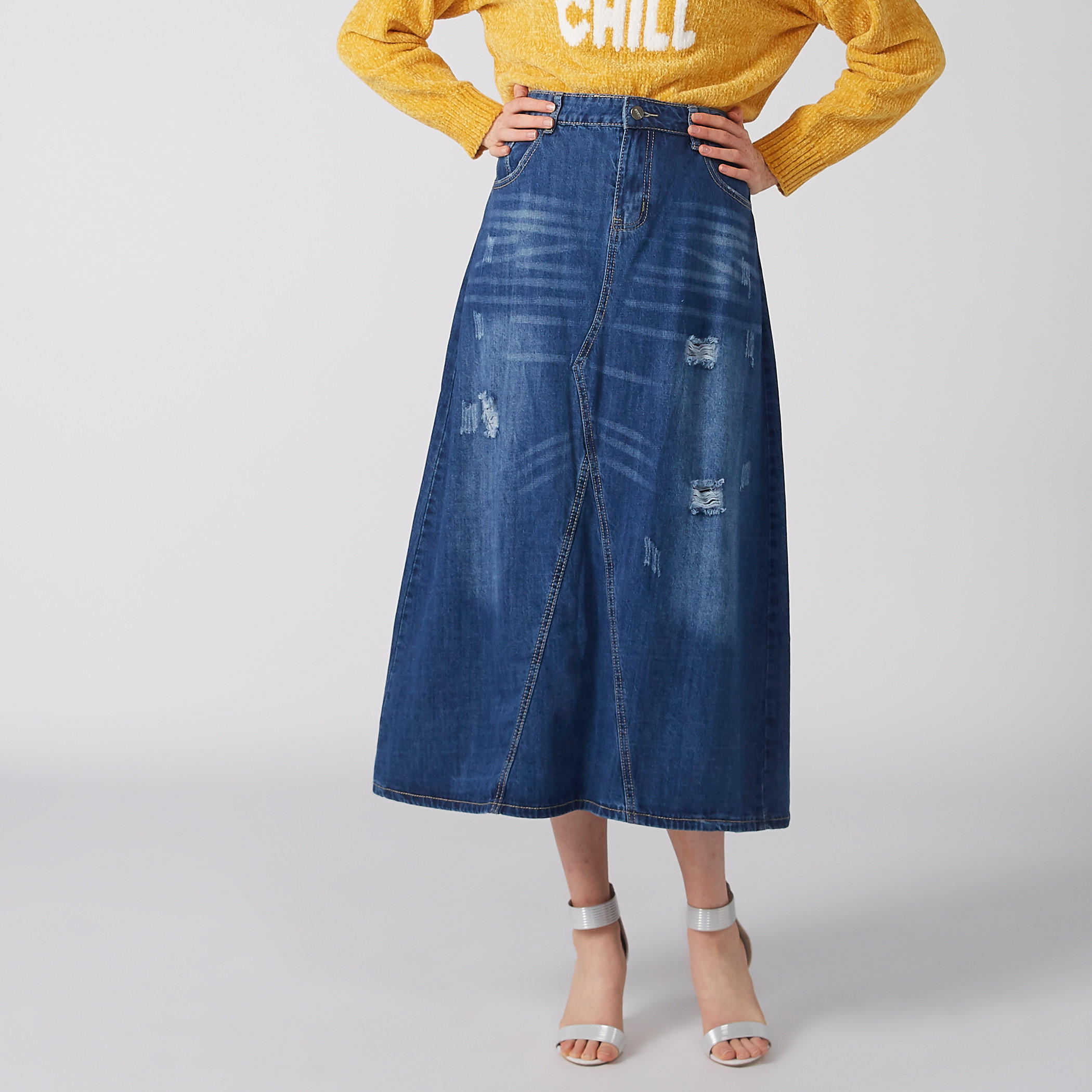 تنورة بتصميم ممزق وزر إغلاق وجيوب-women-clothing-bottoms-skirts-image-3