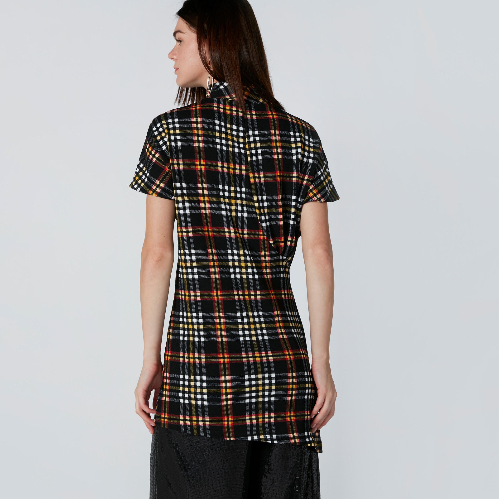 Chequered Top with High Neck and Extended Sleeves-women-clothing-shirtsandblouses-blouses-image-2